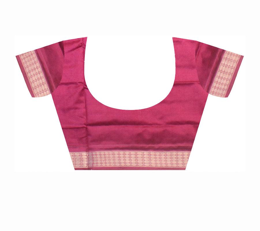 SONEPUR HANDLOOM PURE NABAKOTHI   KHANDUA NATURAL SILK IKKAT PATA SAREE IN CARMINE AND BLUE COLOR, WITH BLOUSE PIECE. - Koshali Arts & Crafts Enterprise