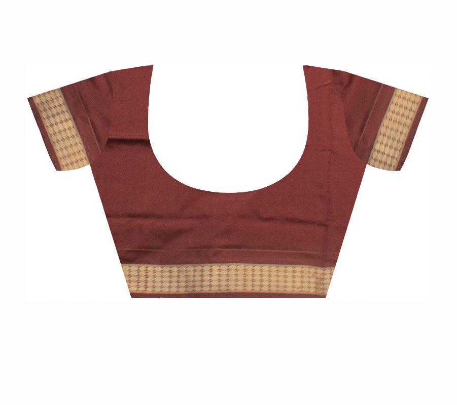 ORANGE AND COFFEE COLOR SONEPUR PURE PATA SAREE, WITH BLOUSE PIECE. - Koshali Arts & Crafts Enterprise