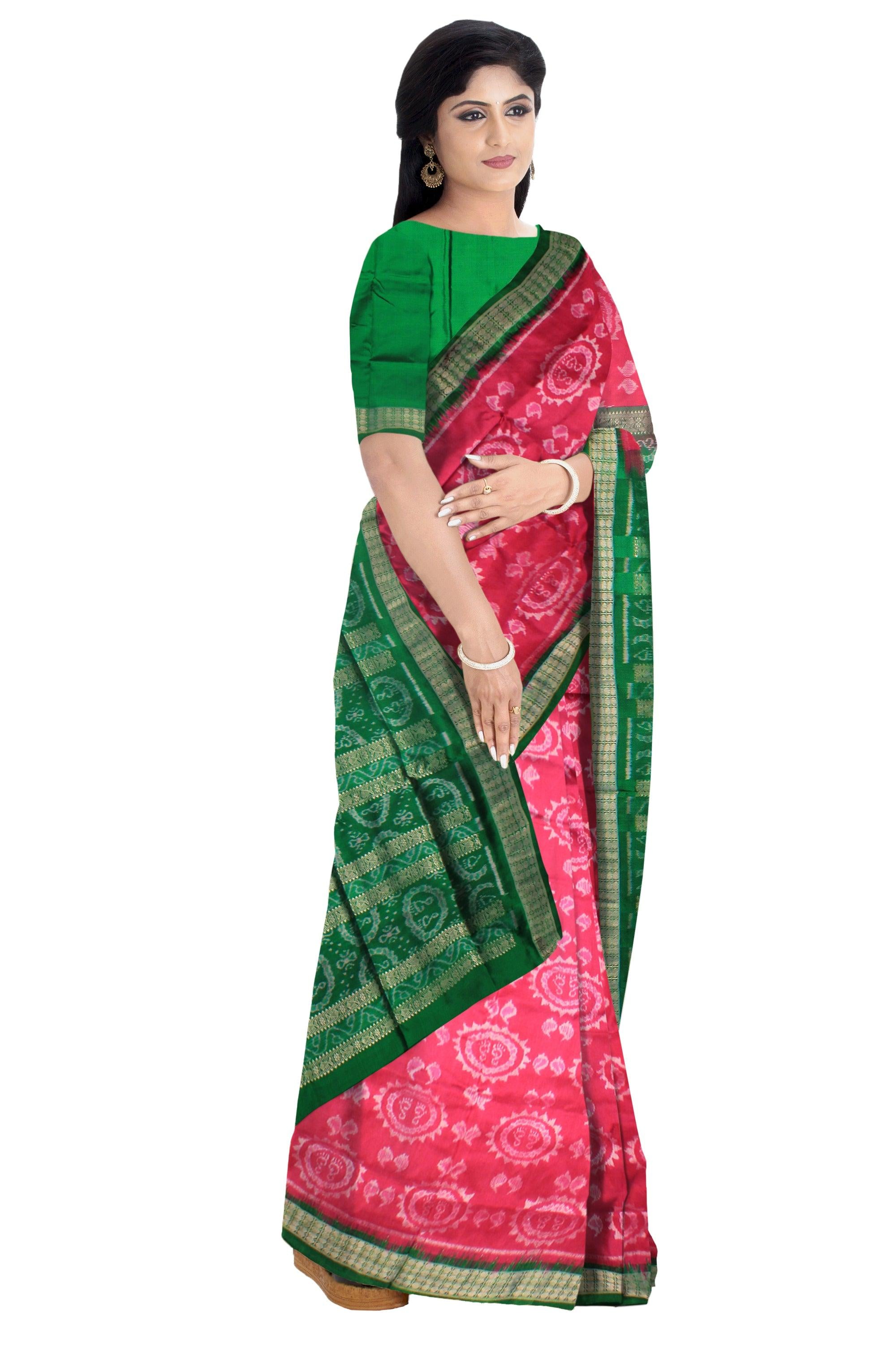 ROSE AND GREEN COLOR SONEPUR TRADITIONAL LAXMI DESIGNS PURE SILK SAREE, COMES WITH BLOUSE PIECE. - Koshali Arts & Crafts Enterprise