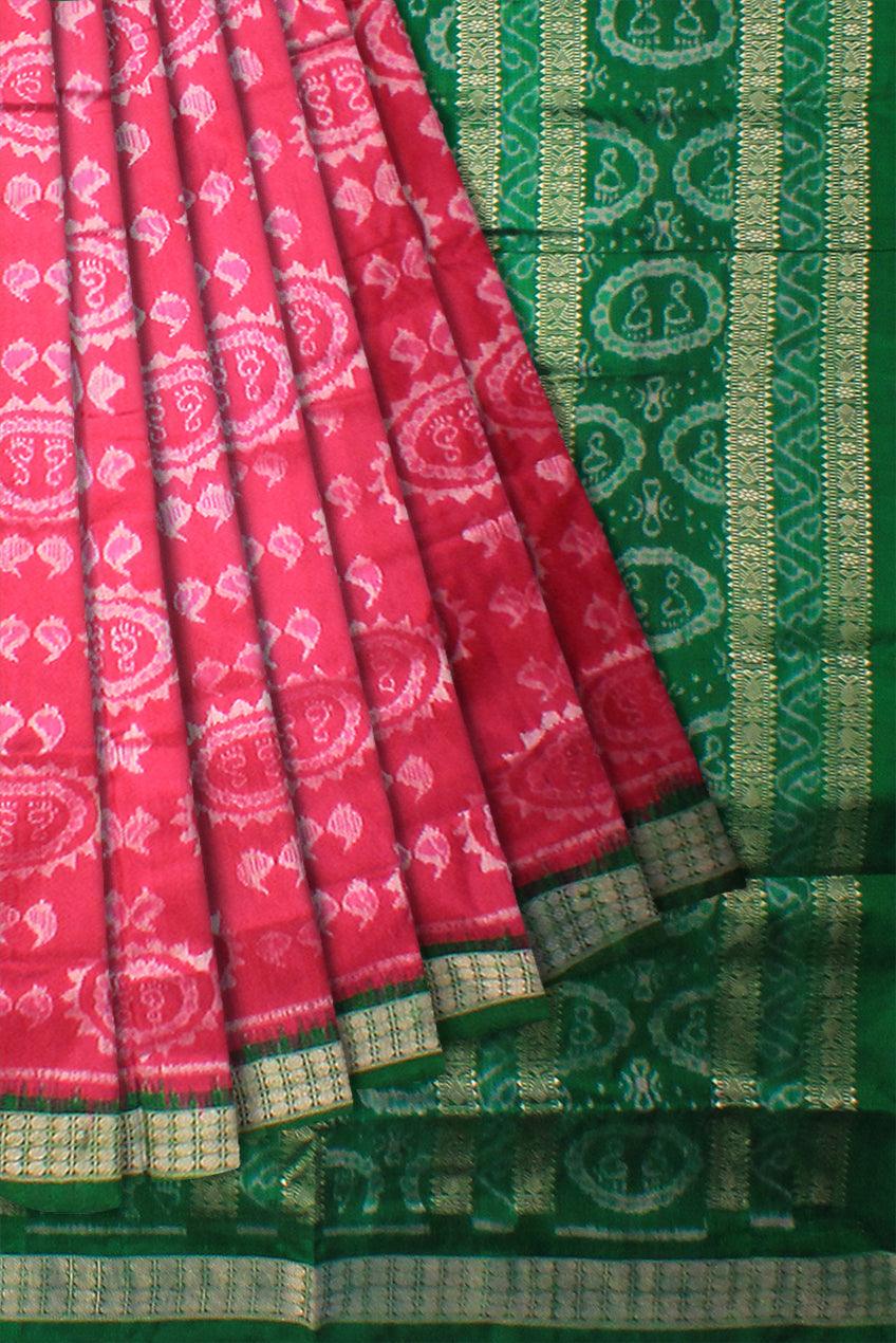 ROSE AND GREEN COLOR SONEPUR TRADITIONAL LAXMI DESIGNS PURE SILK SAREE, COMES WITH BLOUSE PIECE. - Koshali Arts & Crafts Enterprise