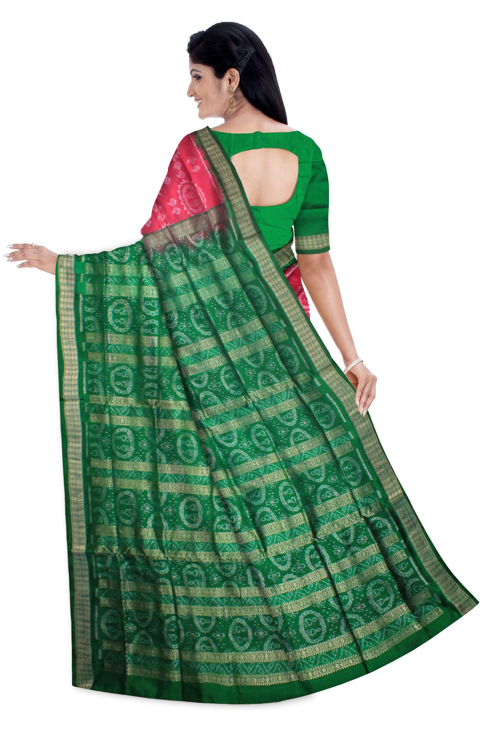 ROSE AND GREEN COLOR SONEPUR TRADITIONAL LAXMI DESIGNS PURE SILK SAREE, COMES WITH BLOUSE PIECE. - Koshali Arts & Crafts Enterprise