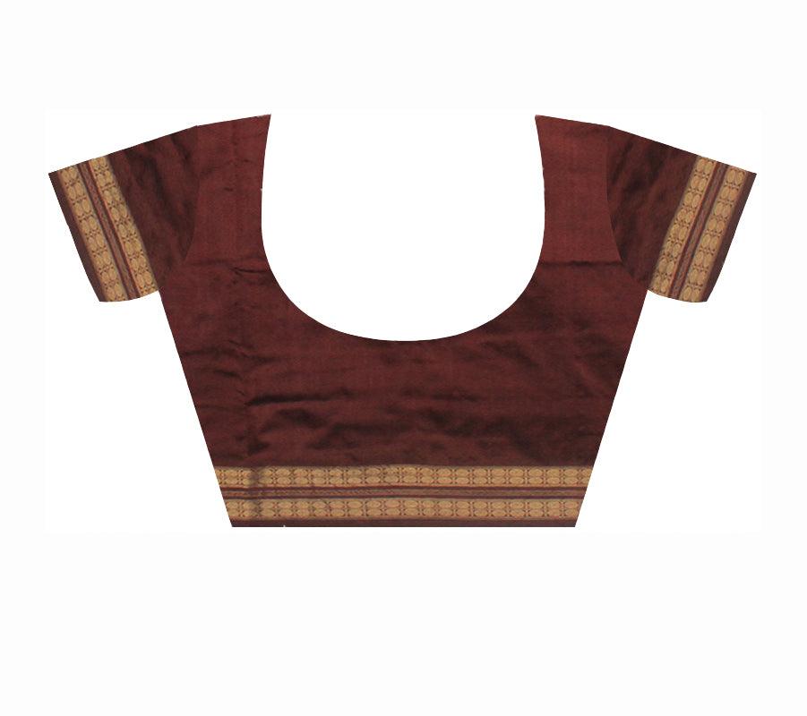 PURPLE AND COFFEE COLOR SONEPUR PURE SILK PATA SAREE , ATTACHED WITH BLOUSE PIECE. - Koshali Arts & Crafts Enterprise