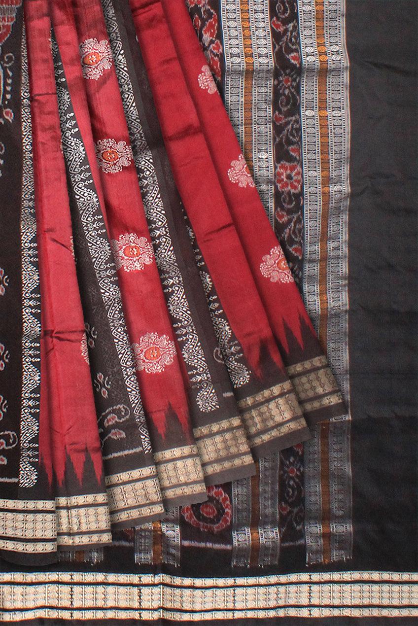 MAROON AND BLACK COLOR SONEPUR BANDHA SAREE , AVAILABLE WITH BLOUSE PIECE. - Koshali Arts & Crafts Enterprise