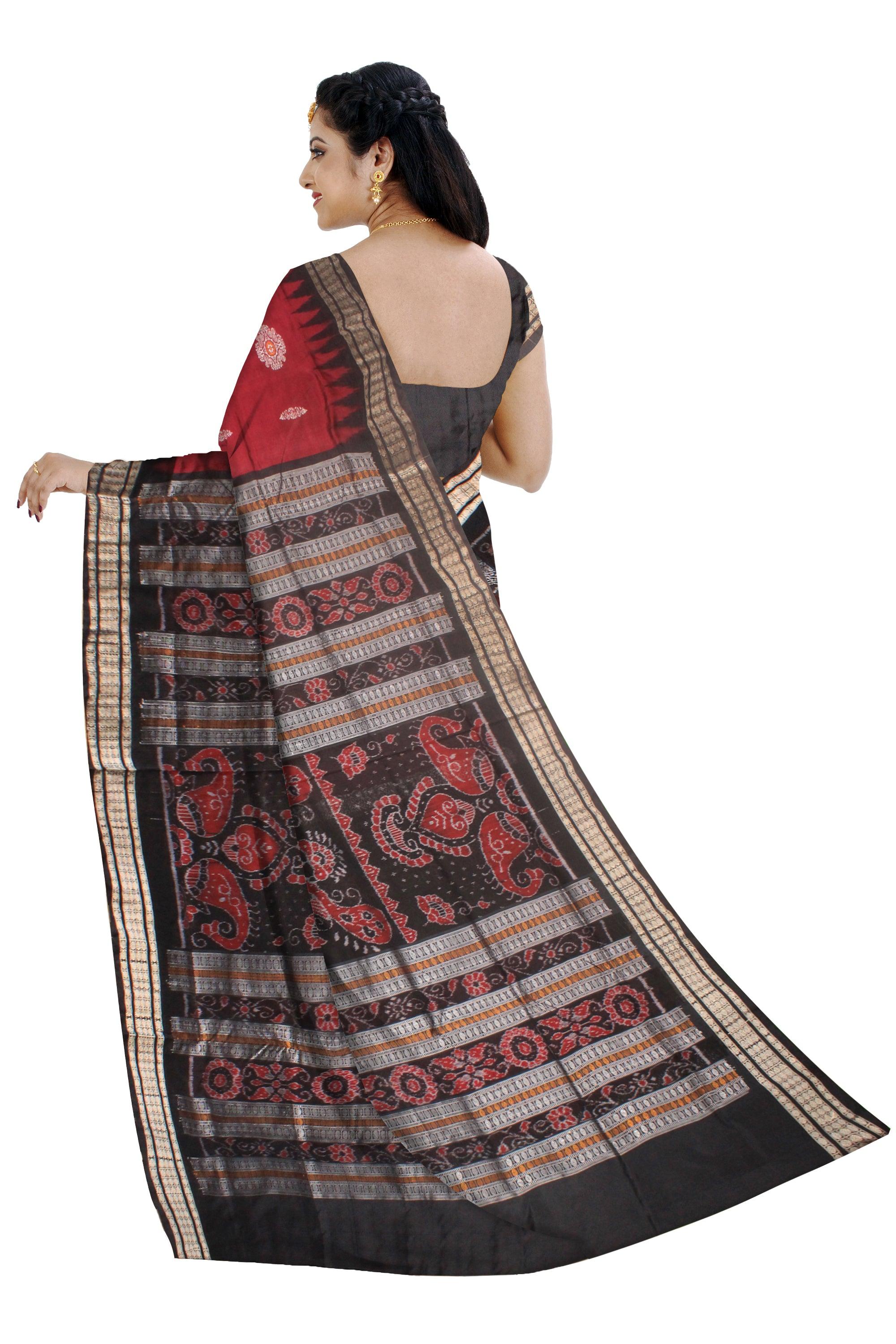 MAROON AND BLACK COLOR SONEPUR BANDHA SAREE , AVAILABLE WITH BLOUSE PIECE. - Koshali Arts & Crafts Enterprise