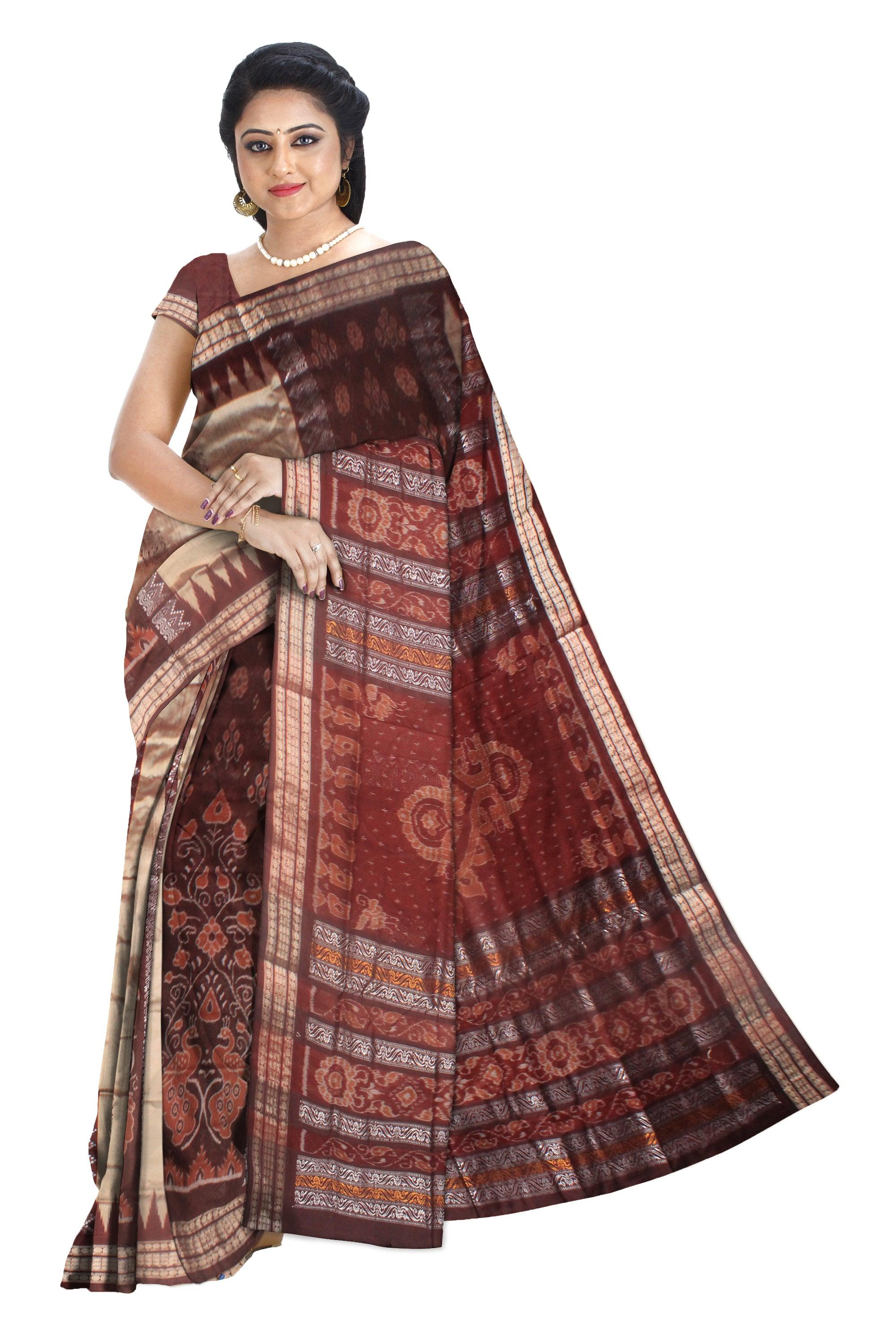 PEACH AND COFFEE COLOR  PATLI SAREE , RUDRAKSHYA BORDER WITH BLOUSE PIECE. - Koshali Arts & Crafts Enterprise