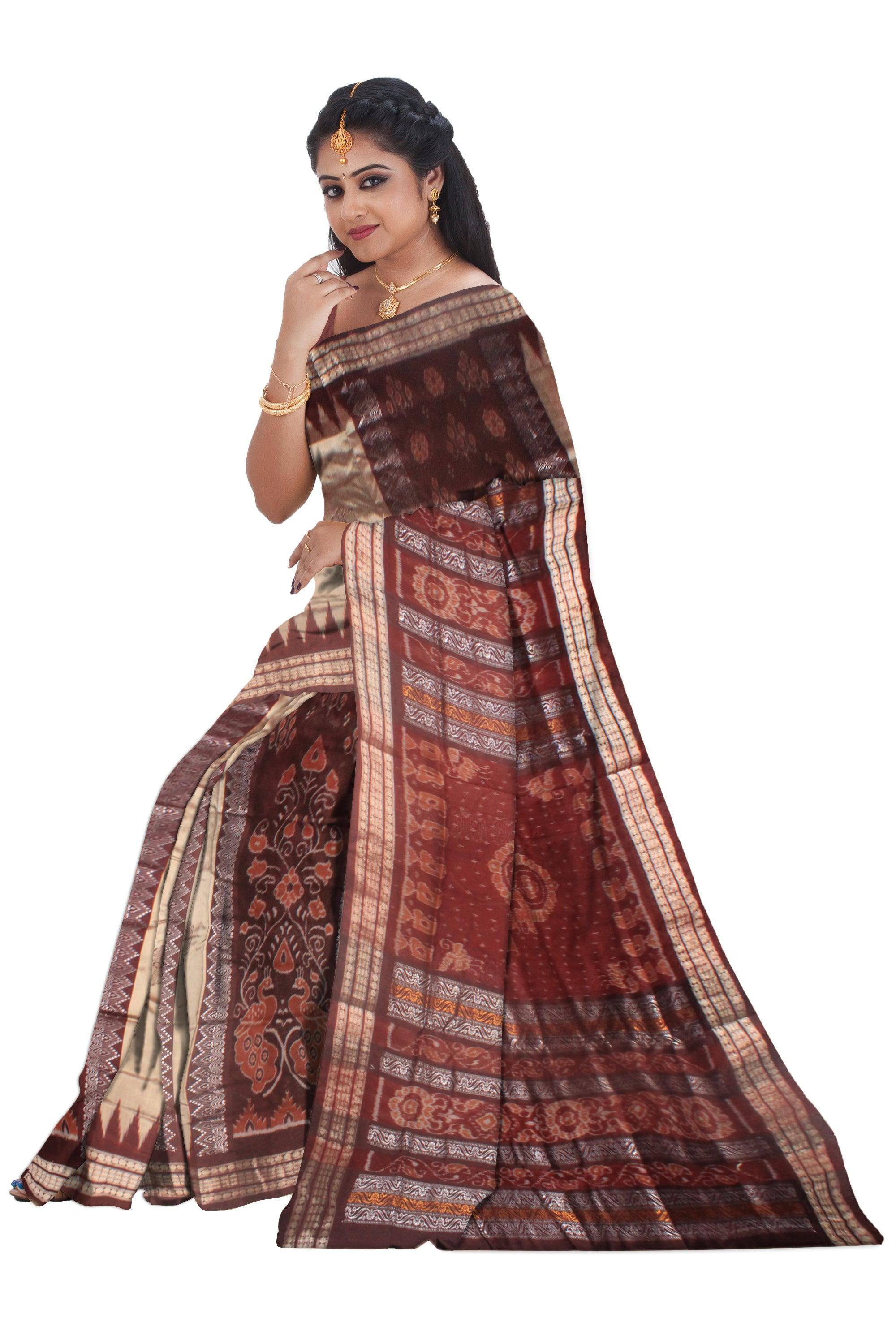 PEACH AND COFFEE COLOR PATLI SAREE , RUDRAKSHYA BORDER WITH BLOUSE PIECE. - Koshali Arts & Crafts Enterprise