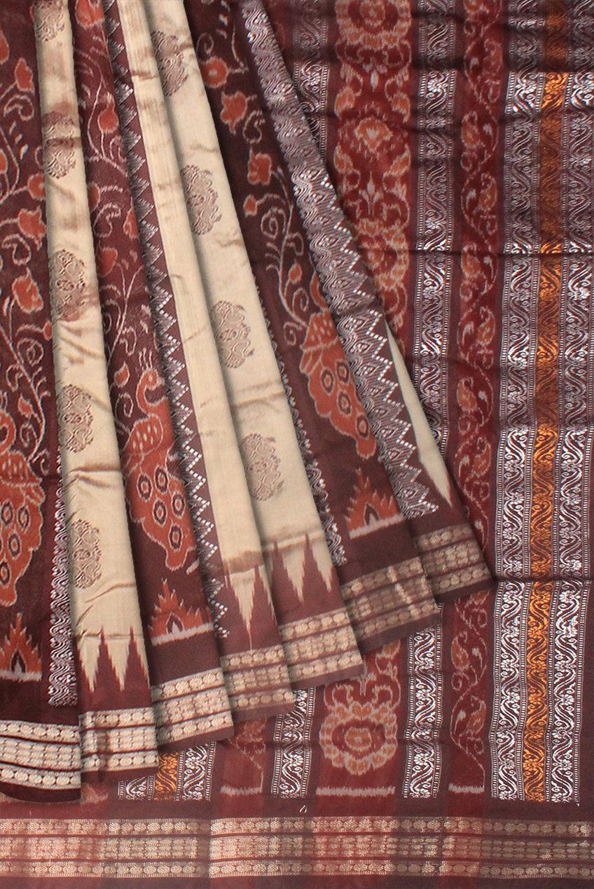 PEACH AND COFFEE COLOR PATLI SAREE , RUDRAKSHYA BORDER WITH BLOUSE PIECE. - Koshali Arts & Crafts Enterprise