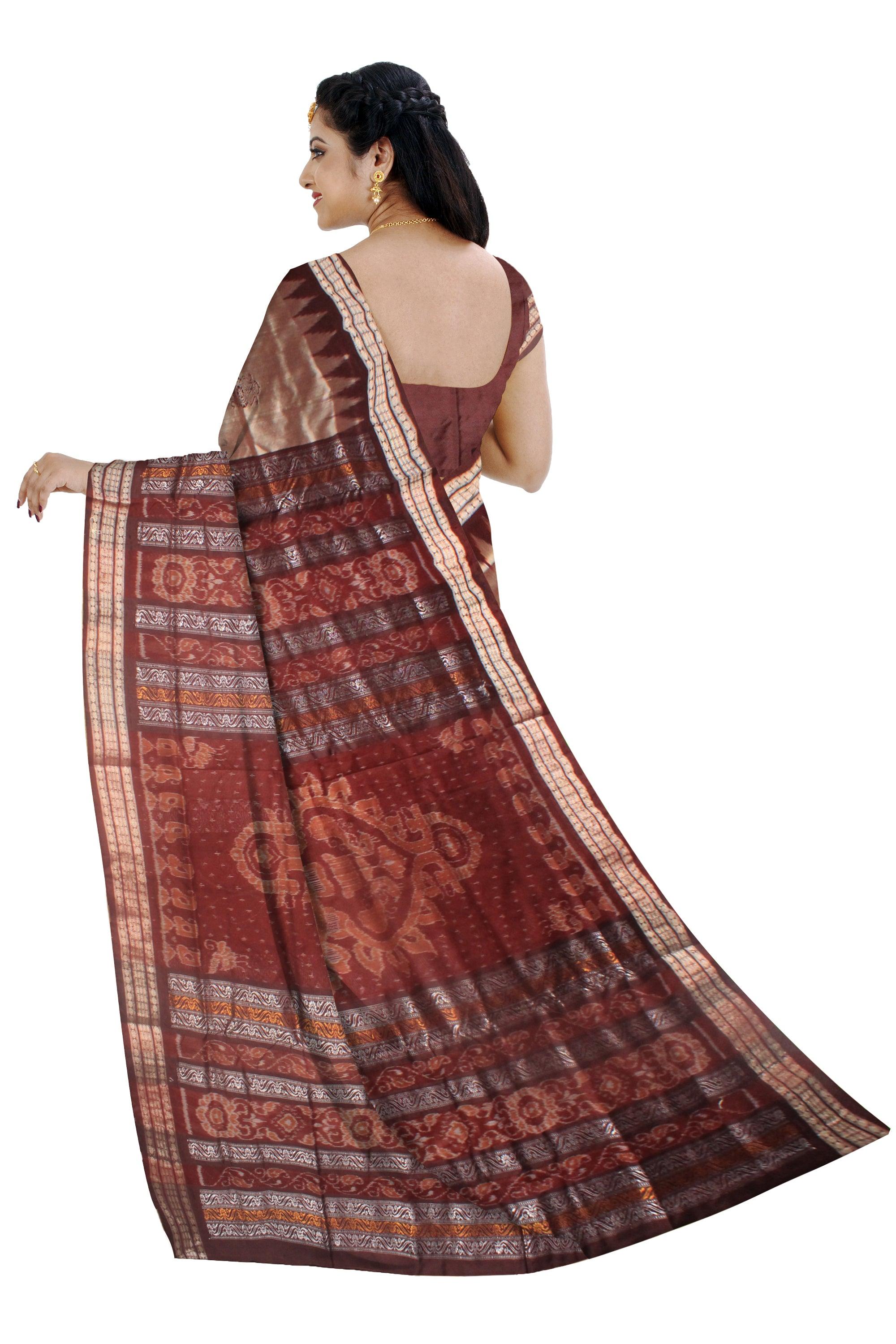 PEACH AND COFFEE COLOR PATLI SAREE , RUDRAKSHYA BORDER WITH BLOUSE PIECE. - Koshali Arts & Crafts Enterprise