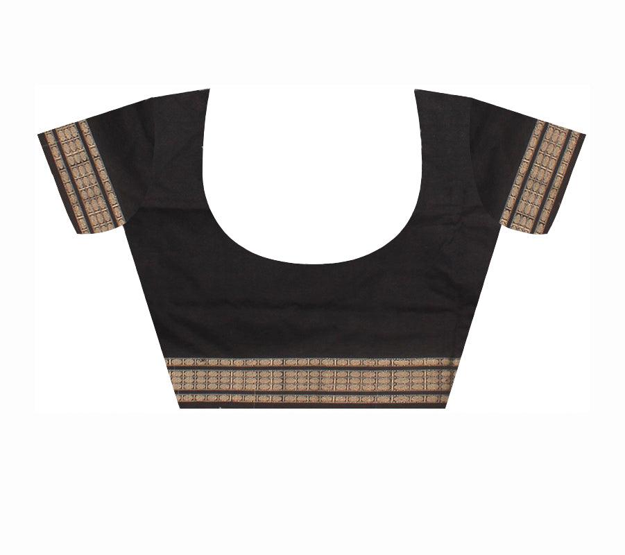 PALEPINK AND BLACK COLOR PATLI SAREE , BORDER IS GOLDEN RUDRAKSHYA PATTERN, ATTACHED WITH BLOUSE PIECE. - Koshali Arts & Crafts Enterprise