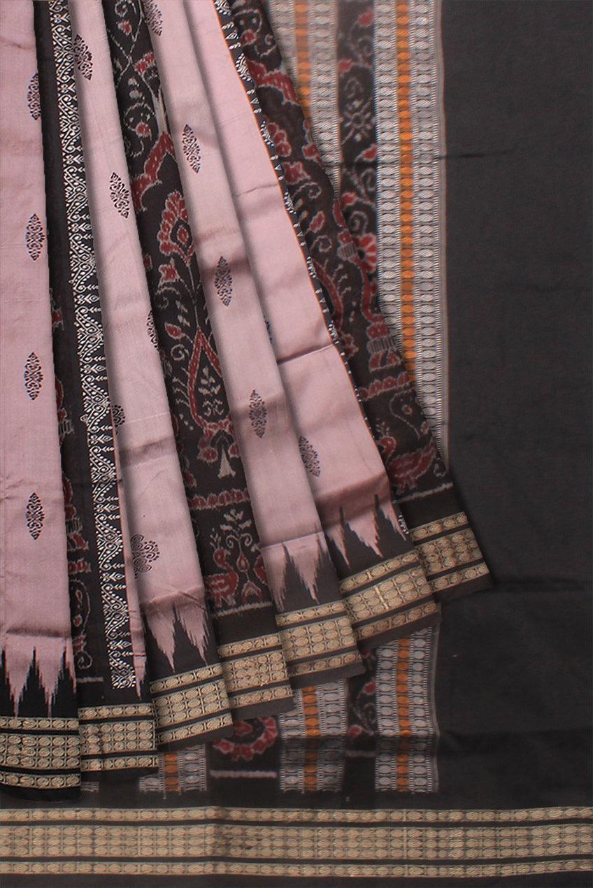 PALEPINK AND BLACK COLOR PATLI SAREE , BORDER IS GOLDEN RUDRAKSHYA PATTERN, ATTACHED WITH BLOUSE PIECE. - Koshali Arts & Crafts Enterprise