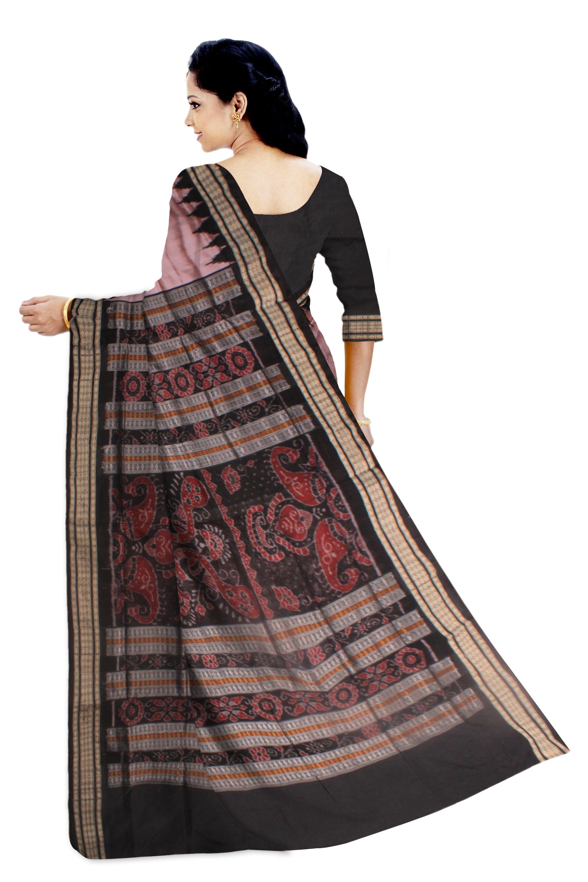 PALEPINK AND BLACK COLOR PATLI SAREE , BORDER IS GOLDEN RUDRAKSHYA PATTERN, ATTACHED WITH BLOUSE PIECE. - Koshali Arts & Crafts Enterprise