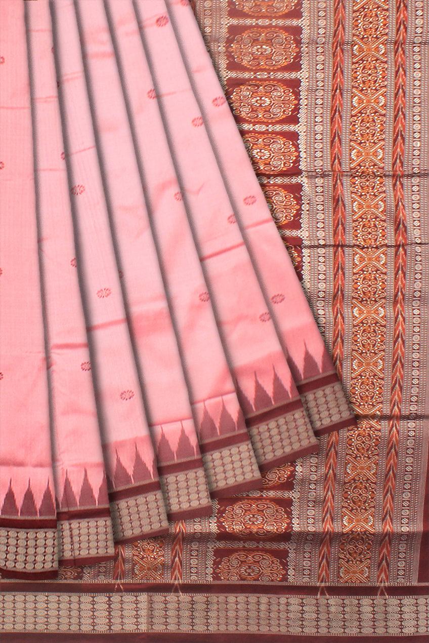 BABY PINK AND MAROON COLOR BOOTY PATTERN PATA SAREE , ATTACHED WITH BLOUSE PIECE. - Koshali Arts & Crafts Enterprise