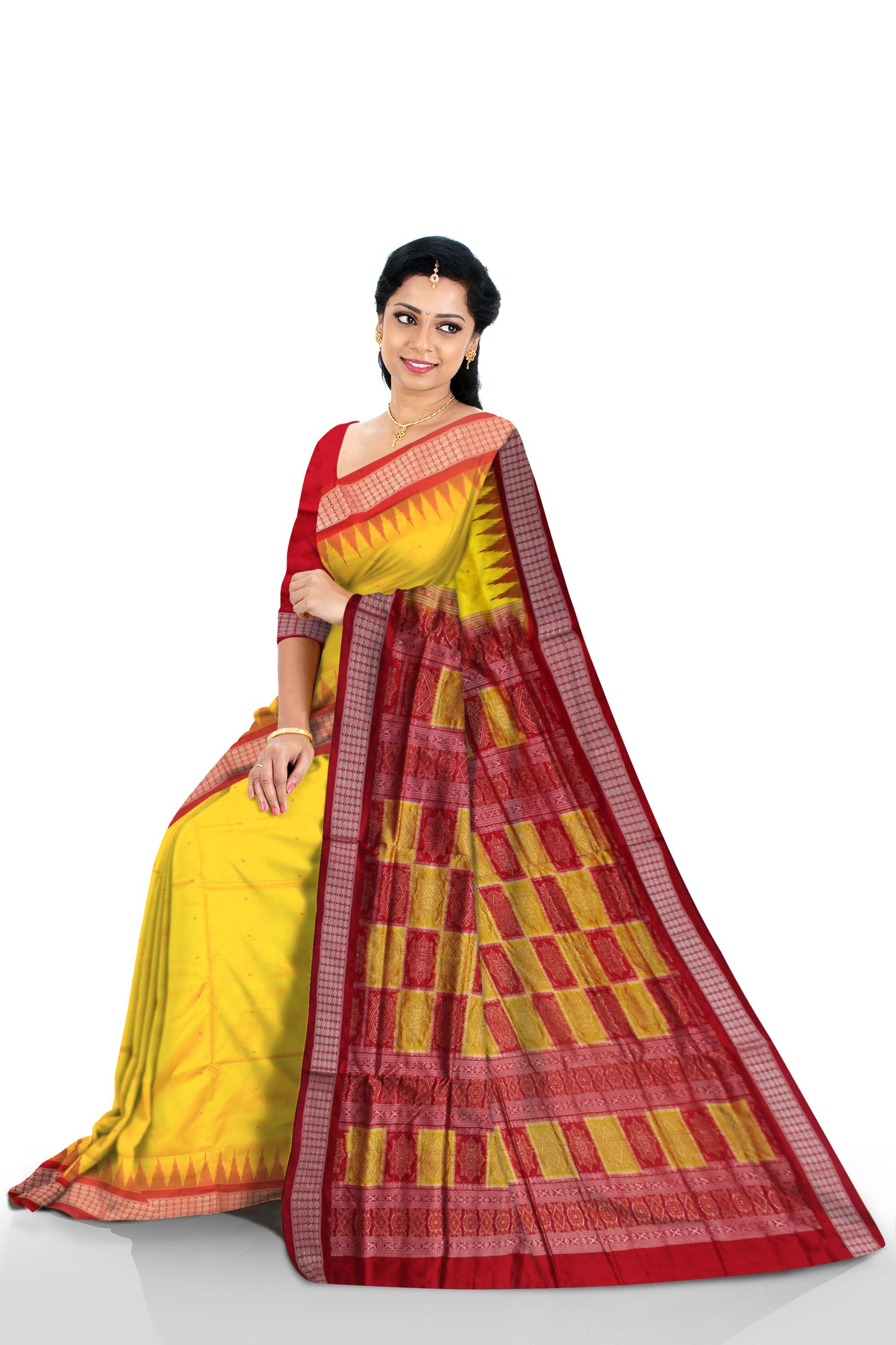 MARRIAGE COLLECTION PATA SAREE IN YELLOW AND RED COLOR BASE, WITH BLOUSE PIECE. - Koshali Arts & Crafts Enterprise