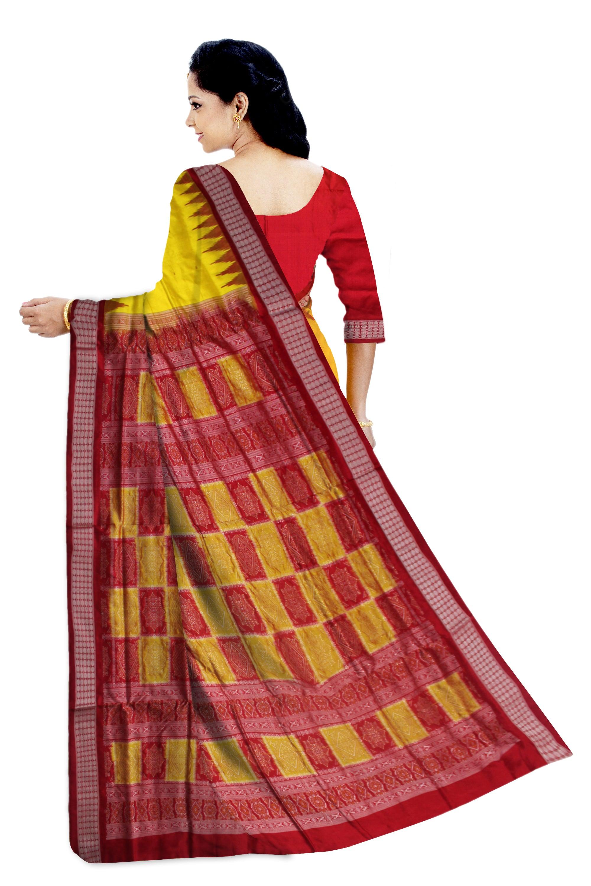 MARRIAGE COLLECTION PATA SAREE IN YELLOW AND RED COLOR BASE, WITH BLOUSE PIECE. - Koshali Arts & Crafts Enterprise