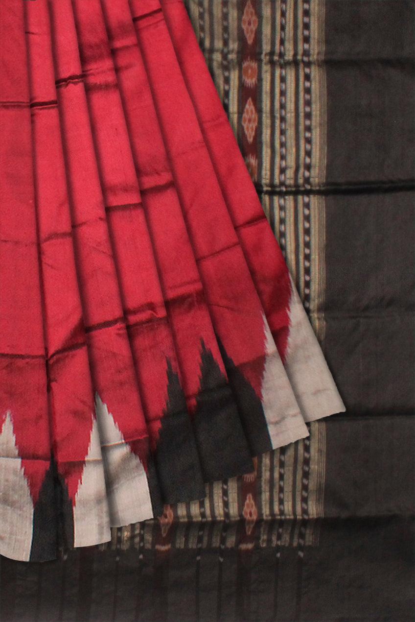 A KARGIL PATA SAREE IN RED AND BLACK COLOR , WITH BLOUSE PIECE. - Koshali Arts & Crafts Enterprise