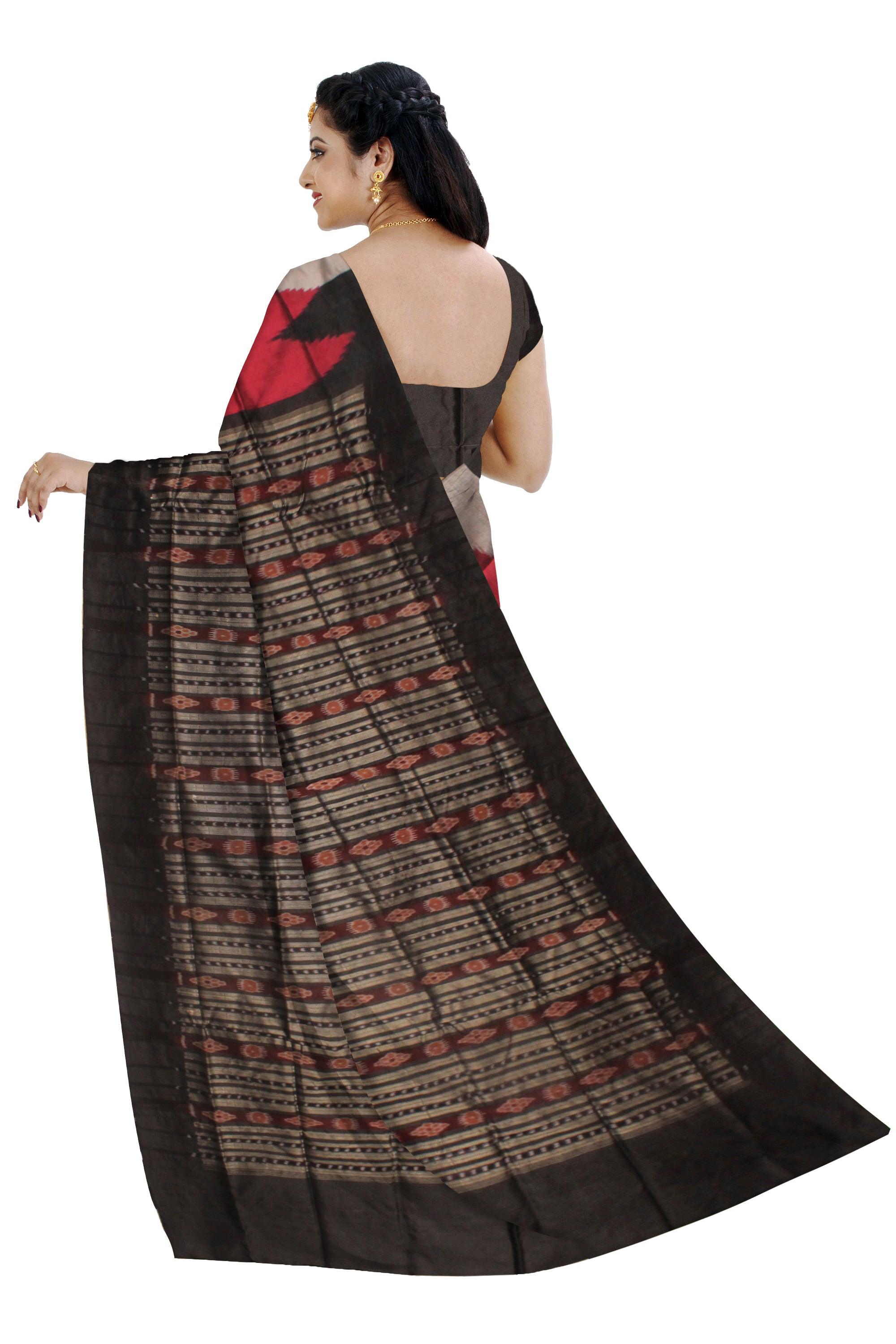 A KARGIL PATA SAREE IN RED AND BLACK COLOR , WITH BLOUSE PIECE. - Koshali Arts & Crafts Enterprise