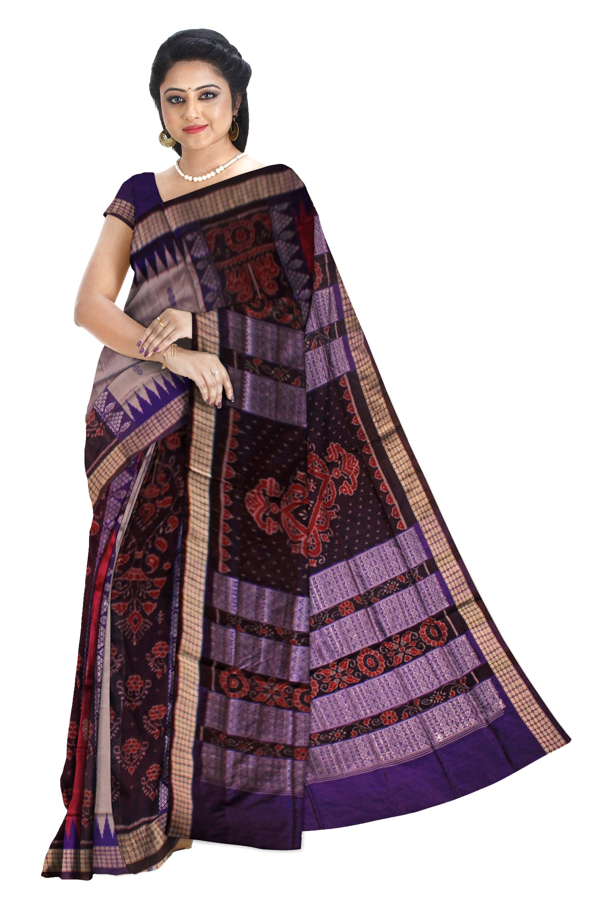 GREY, PINK AND BLUE COLOR BANDHA  PATTERN  SONEPUR SAREE, COMES WITH BLOUSE PIECE. - Koshali Arts & Crafts Enterprise