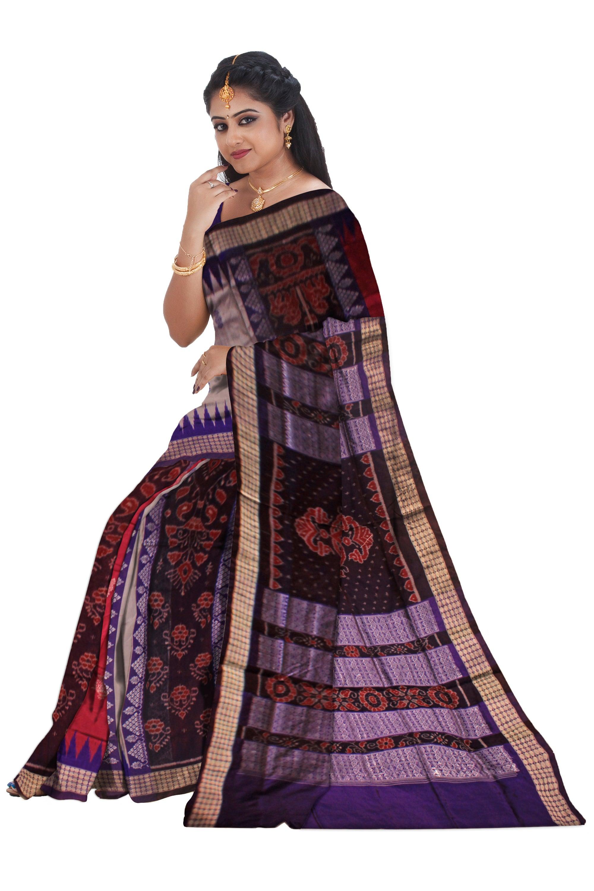 GREY, PINK AND BLUE COLOR BANDHA PATTERN SONEPUR SAREE, COMES WITH BLOUSE PIECE. - Koshali Arts & Crafts Enterprise