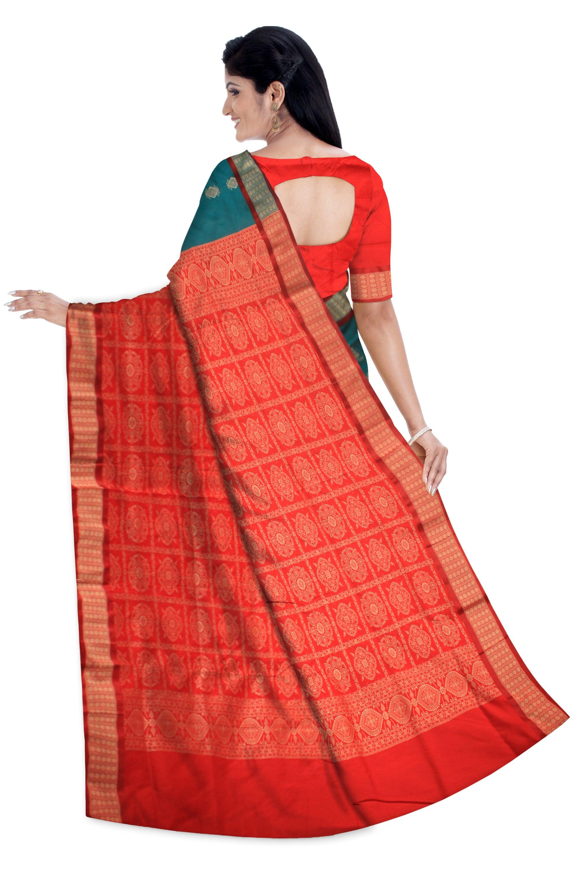 LATEST TRADITIONAL DESIGN IN SKY(Teal) COLOUR MIX SILK SAREE, WITH BLOUSE - Koshali Arts & Crafts Enterprise
