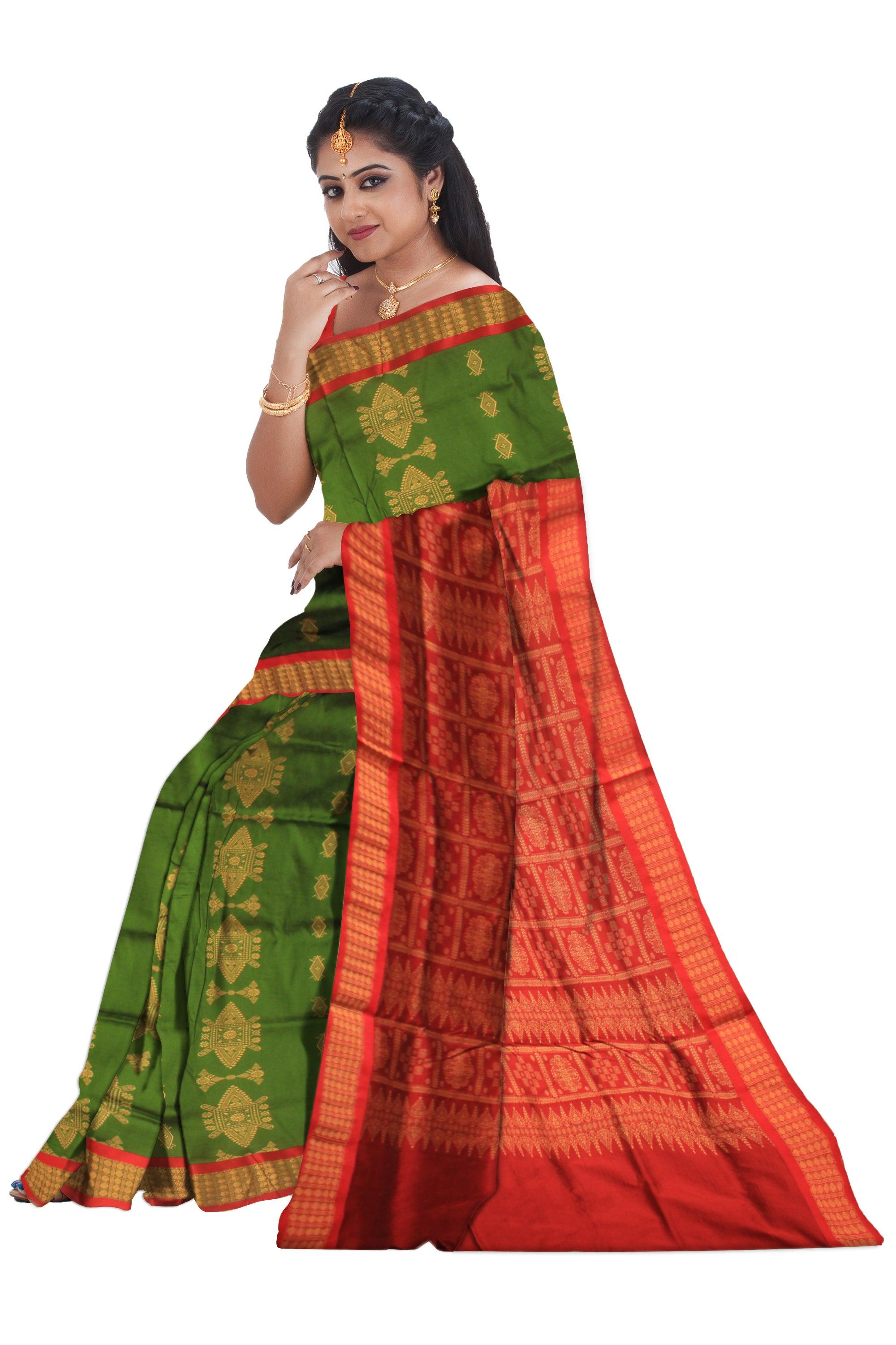 LATEST TRADITIONAL DESIGN IN GREEN COLOUR MIX SILK SAREE,WITH BLOUSE - Koshali Arts & Crafts Enterprise