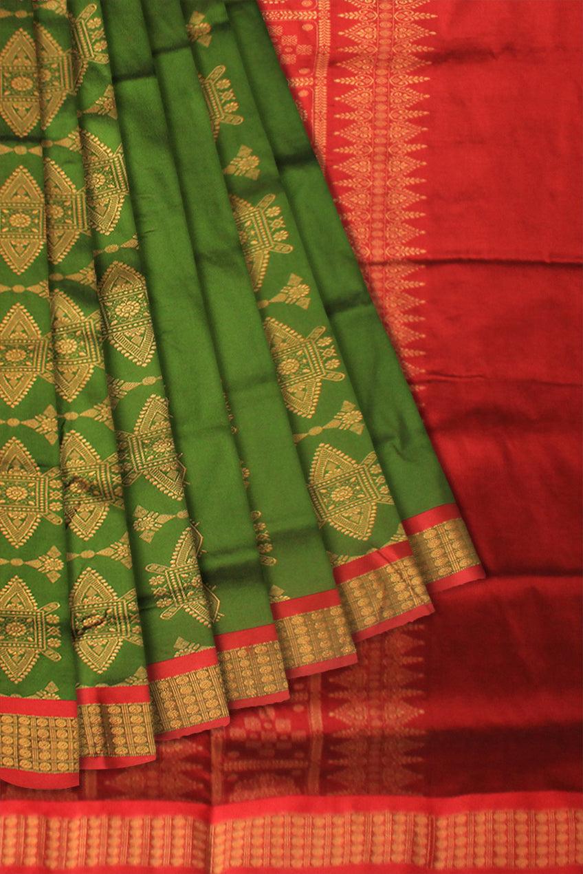 LATEST TRADITIONAL DESIGN IN GREEN COLOUR MIX SILK SAREE,WITH BLOUSE - Koshali Arts & Crafts Enterprise