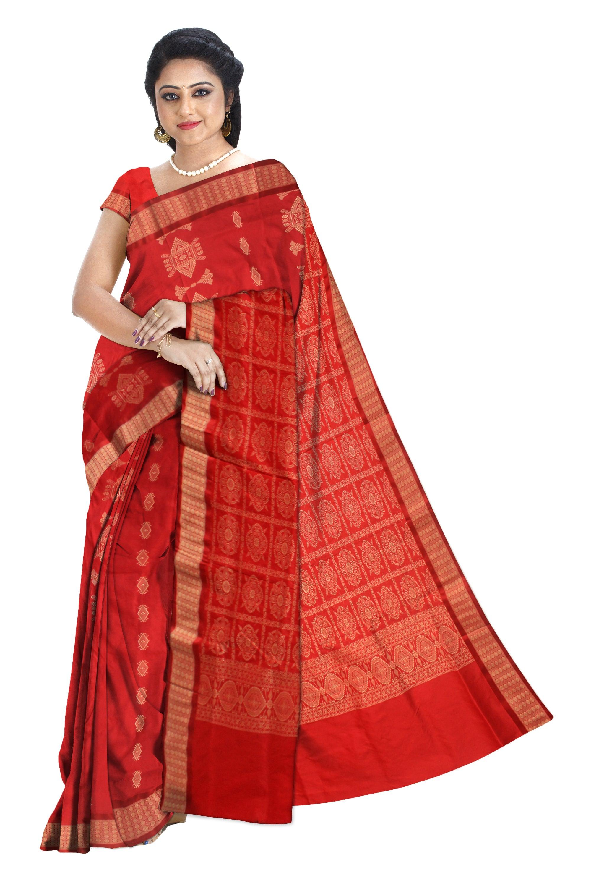 LATEST TRADITIONAL DESIGN IN RED COLOUR MIX SILK SAREE WITH BLOUSE PIECE. - Koshali Arts & Crafts Enterprise