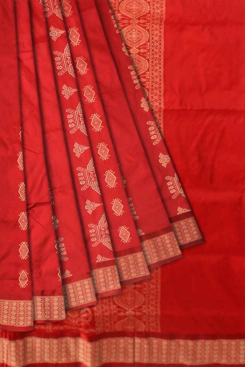 LATEST TRADITIONAL DESIGN IN RED COLOUR MIX SILK SAREE WITH BLOUSE PIECE. - Koshali Arts & Crafts Enterprise