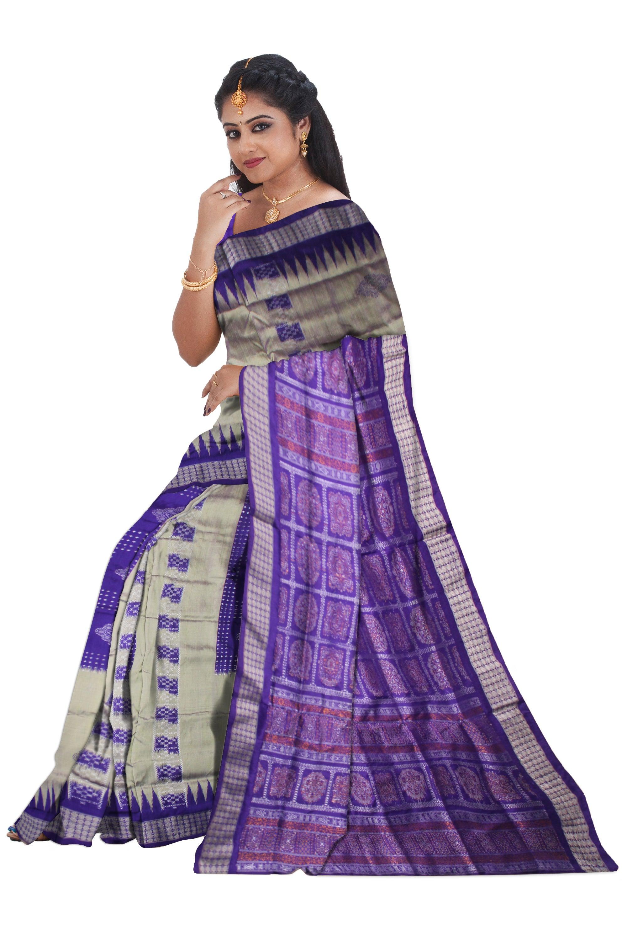 SILVER AND BLUE COLOR CHANDUA PATA SAREE, COMES WITH BLOUSE PIECE. - Koshali Arts & Crafts Enterprise