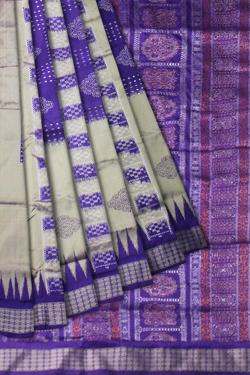 SILVER AND BLUE COLOR CHANDUA PATA SAREE, COMES WITH BLOUSE PIECE. - Koshali Arts & Crafts Enterprise