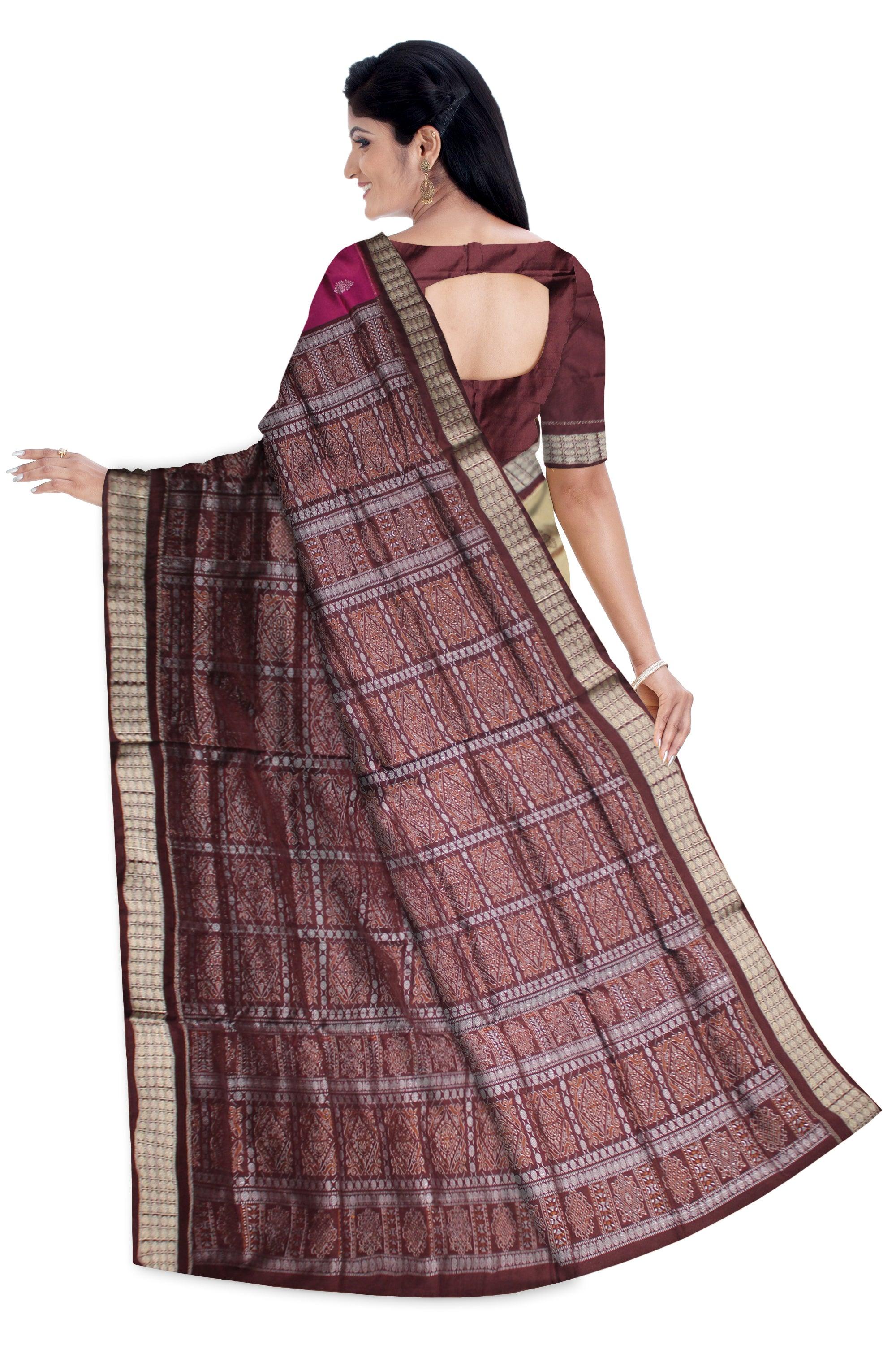 DIFFERENT PARTY COLLECTION PINK AND GOLDEN COLOR BANDHA WITH PASAPALI DESIGN PATA SAREE, WITH BLOUSE PIECE. - Koshali Arts & Crafts Enterprise