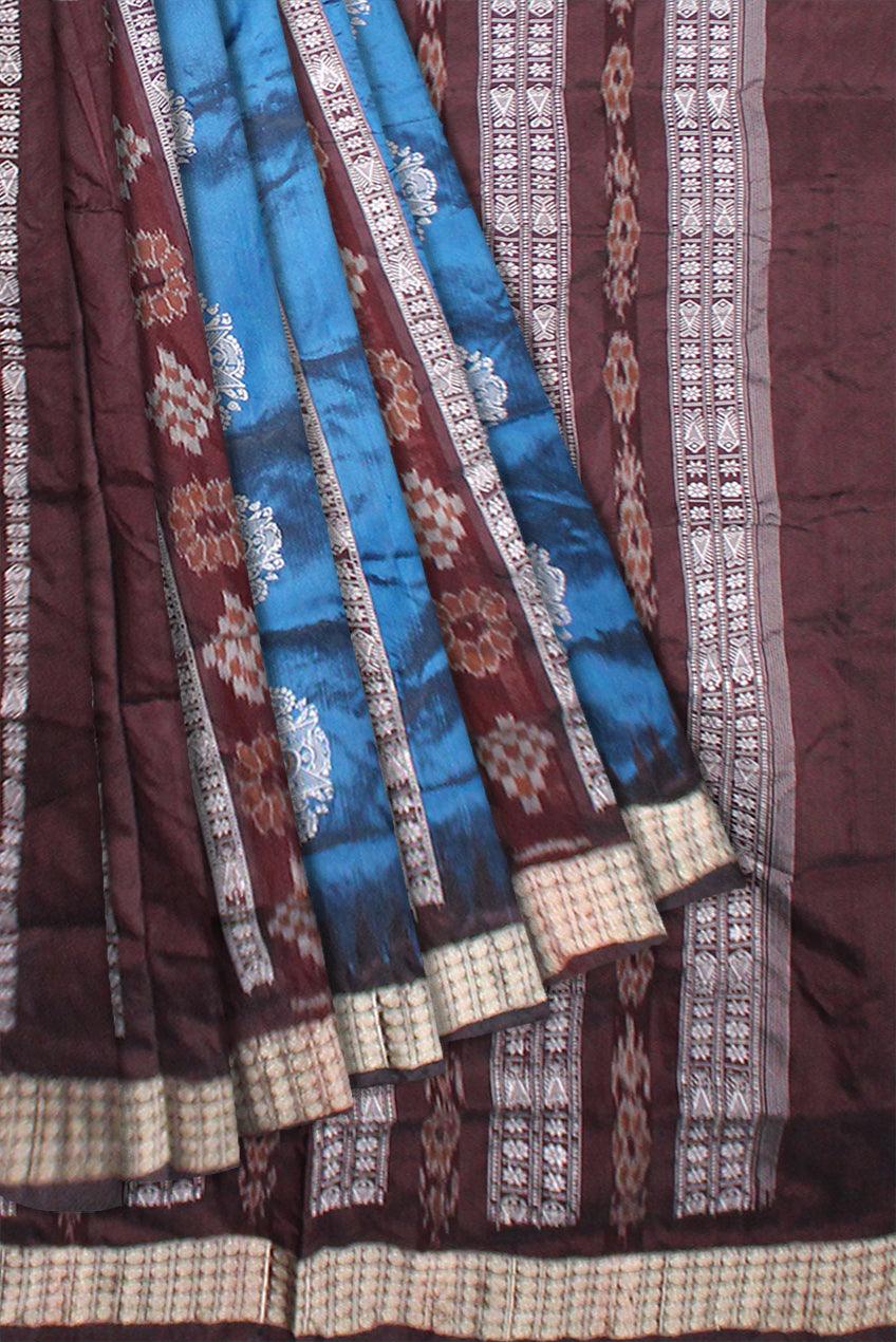 A PATLI SAREE IN BLUE AND COFFEE COLOR BASE, WITH BLOUSE PIECE. - Koshali Arts & Crafts Enterprise