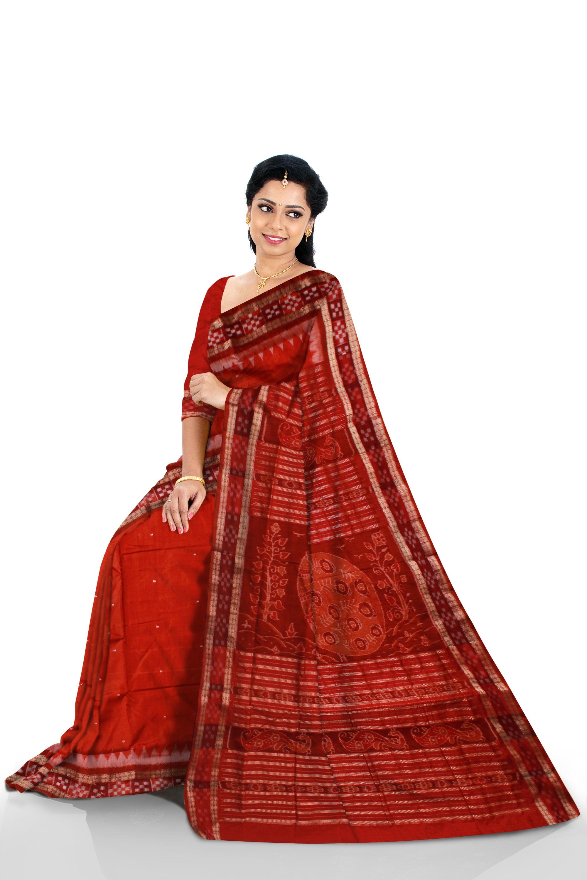 DHADI SAPTA PATA SAREE IN ORANGE AND MAROON COLOR BASE, WITH BLOUSE PIECE. - Koshali Arts & Crafts Enterprise