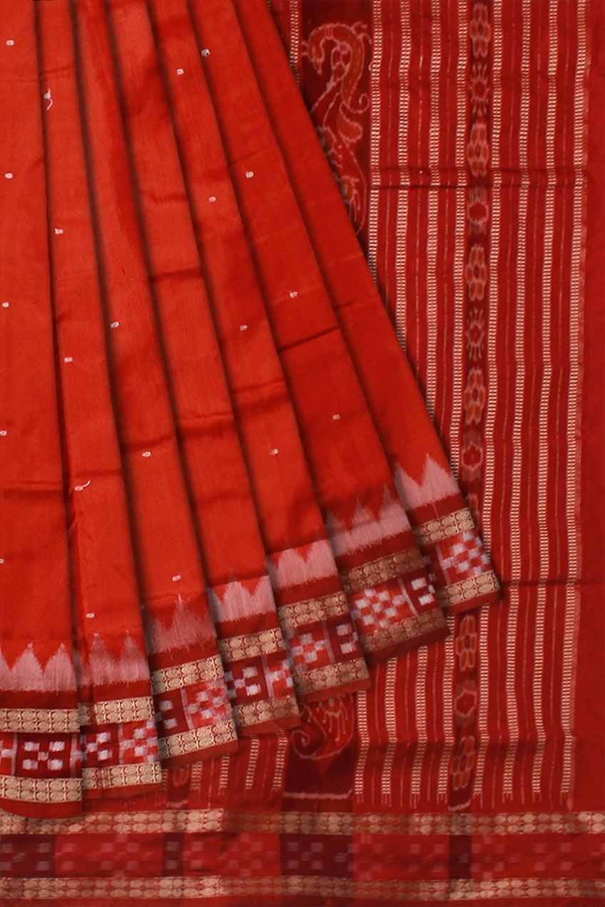 DHADI SAPTA PATA SAREE IN ORANGE AND MAROON COLOR BASE, WITH BLOUSE PIECE. - Koshali Arts & Crafts Enterprise