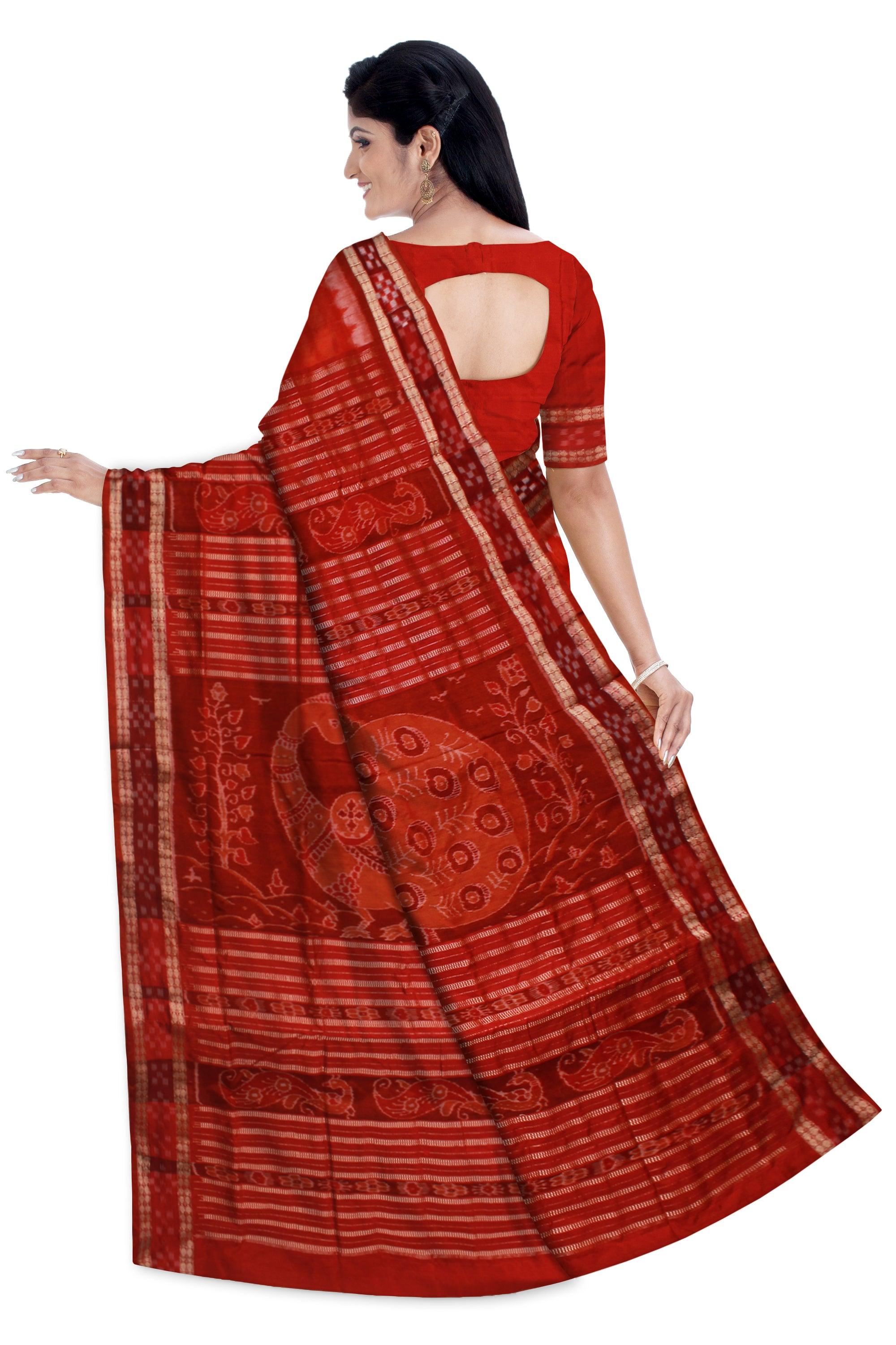 DHADI SAPTA PATA SAREE IN ORANGE AND MAROON COLOR BASE, WITH BLOUSE PIECE. - Koshali Arts & Crafts Enterprise