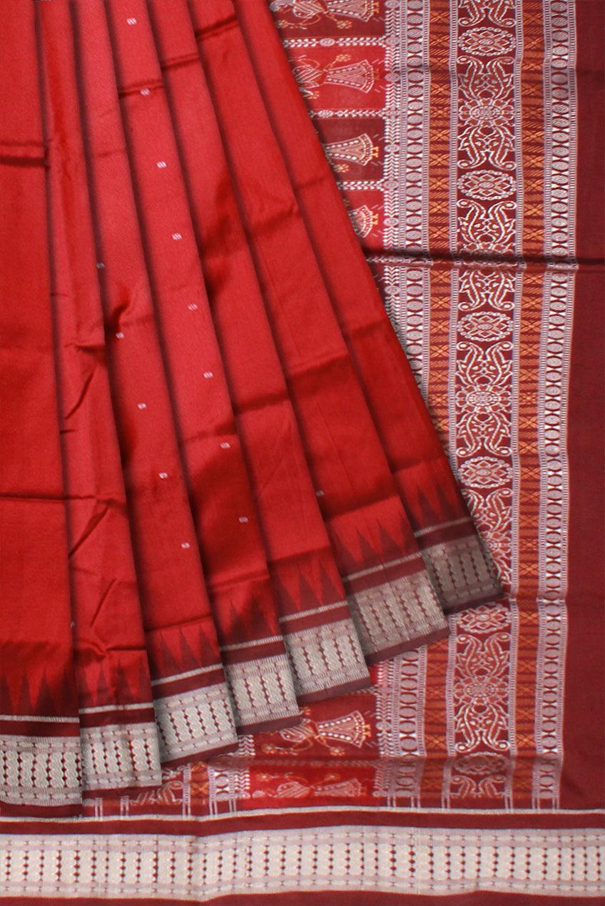 PALLU DOLL PRINT BOOTY PATTERN PATA SAREE IN RED AND MAROON COLOR BASE, WITH BLOUSE PIECE. - Koshali Arts & Crafts Enterprise