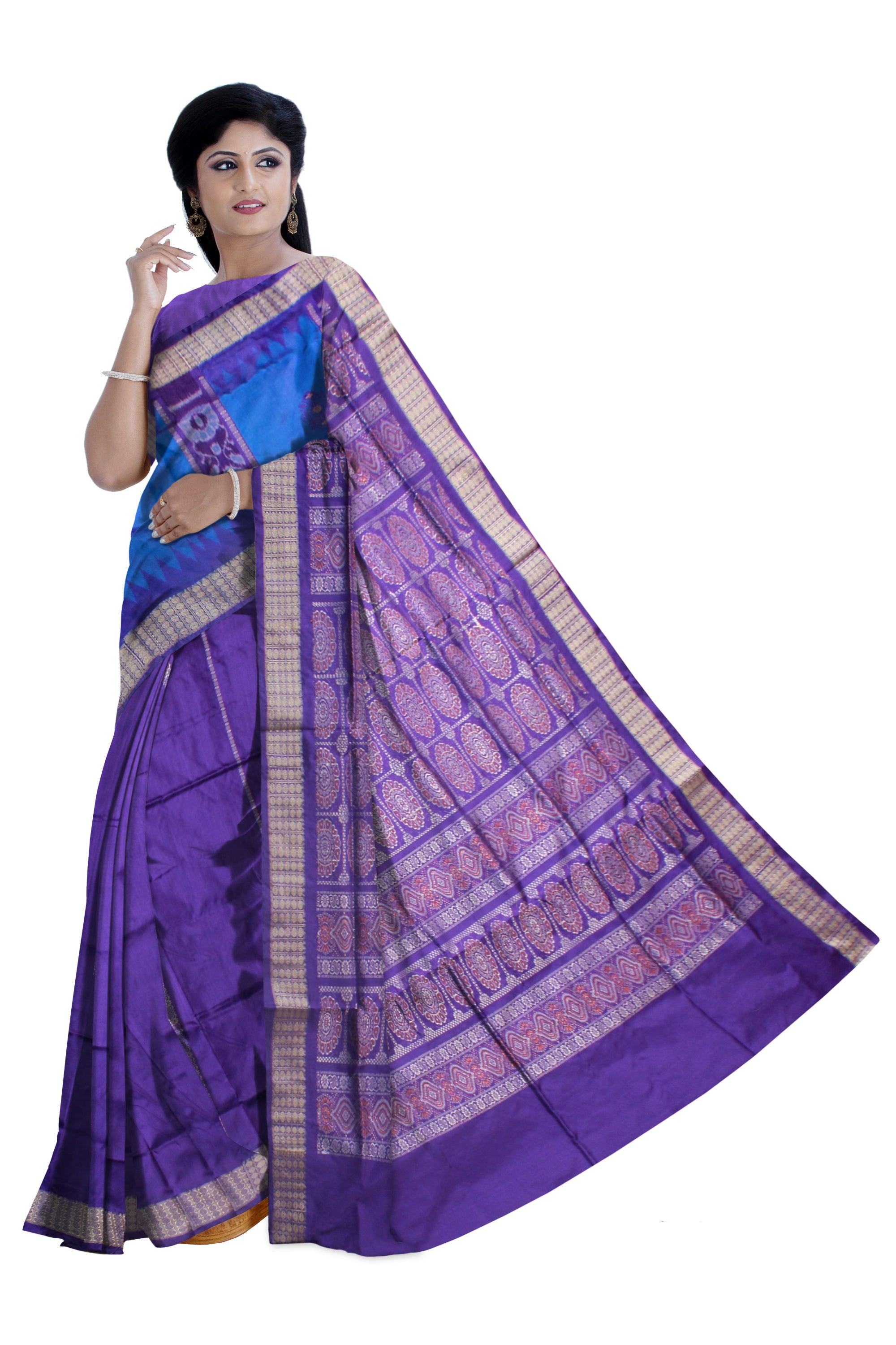 SKY AND PURPLE COLOR PATLI PATA SAREE , WITH BLOUSE PIECE. - Koshali Arts & Crafts Enterprise