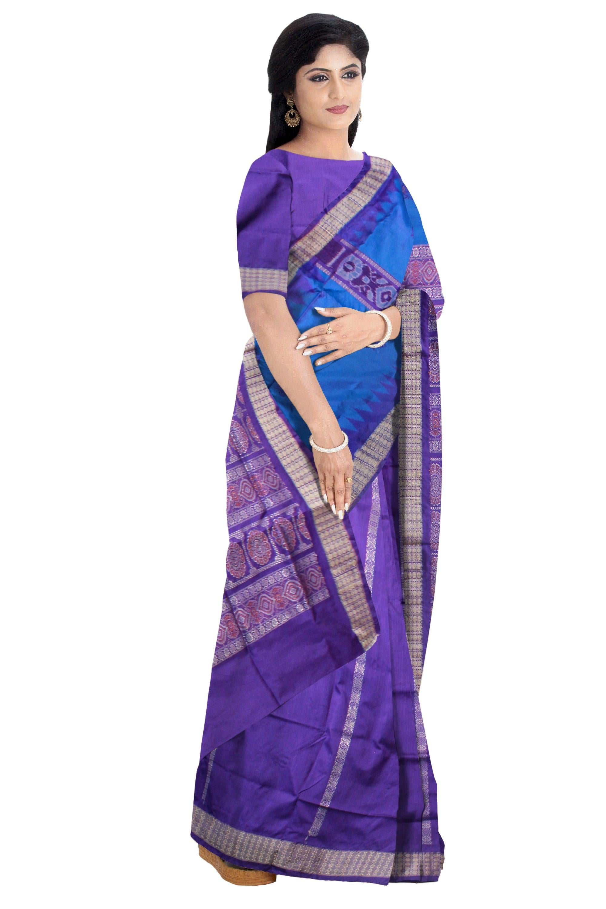SKY AND PURPLE COLOR PATLI PATA SAREE , WITH BLOUSE PIECE. - Koshali Arts & Crafts Enterprise