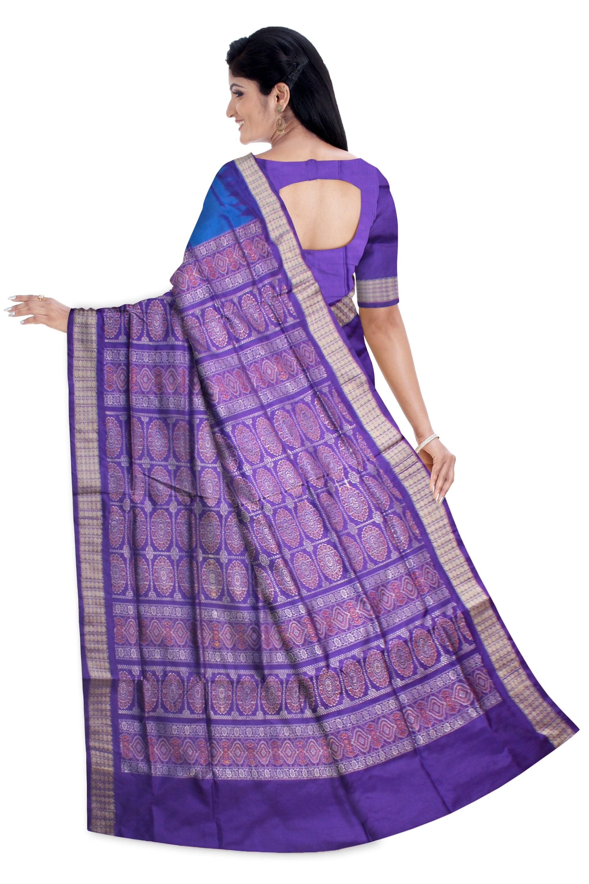 SKY AND PURPLE COLOR PATLI PATA SAREE , WITH BLOUSE PIECE. - Koshali Arts & Crafts Enterprise