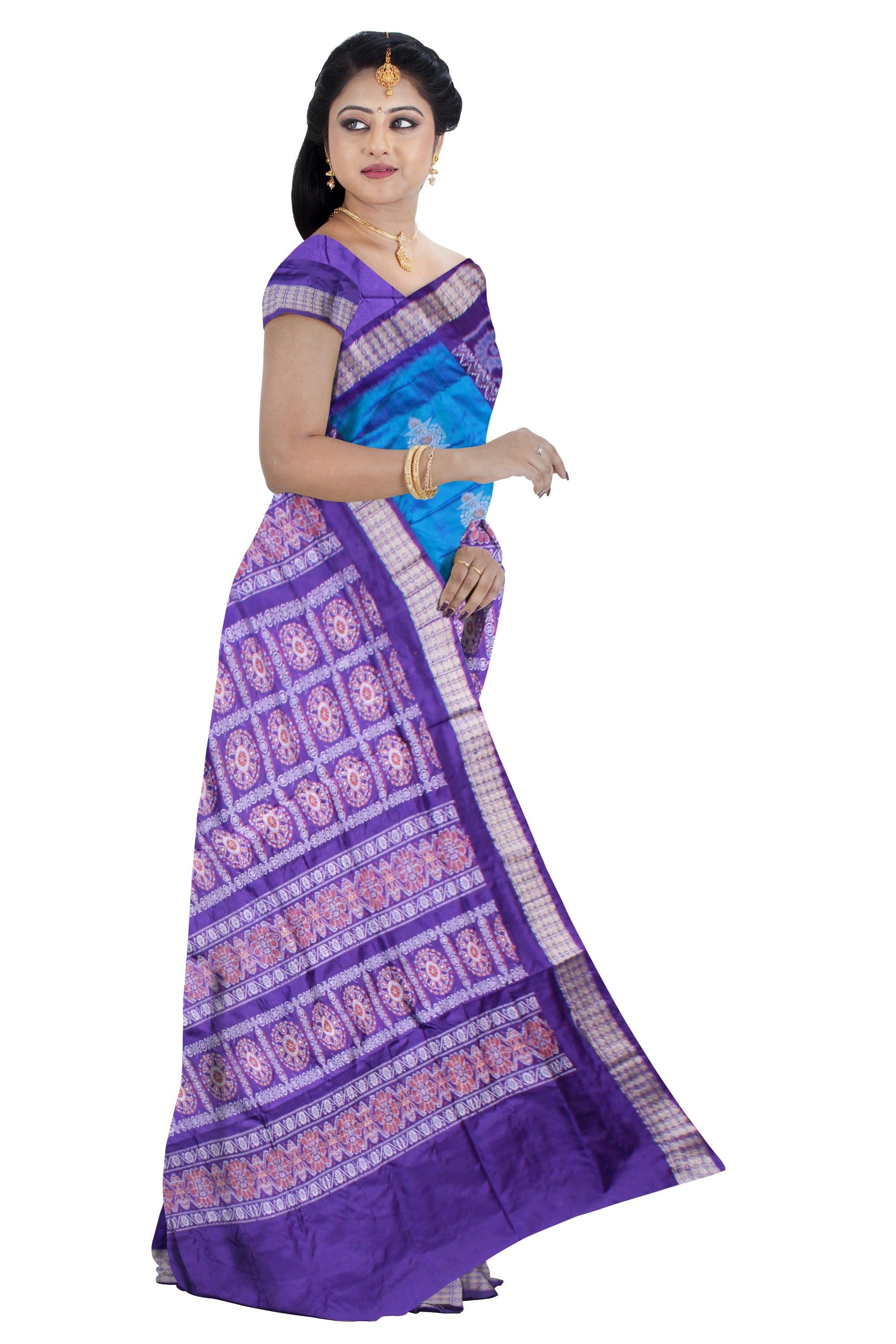 LATEST PATLI PATA SAREE IN SKY AND PURPLE COLOR BASE, ATTACHED WITH BLOUSE PIECE. - Koshali Arts & Crafts Enterprise