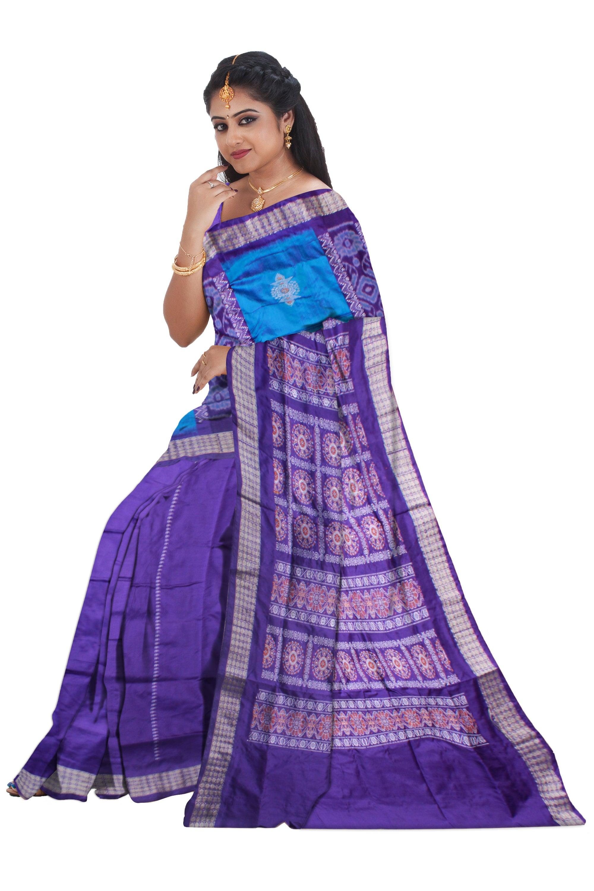 LATEST PATLI PATA SAREE IN SKY AND PURPLE COLOR BASE, ATTACHED WITH BLOUSE PIECE. - Koshali Arts & Crafts Enterprise