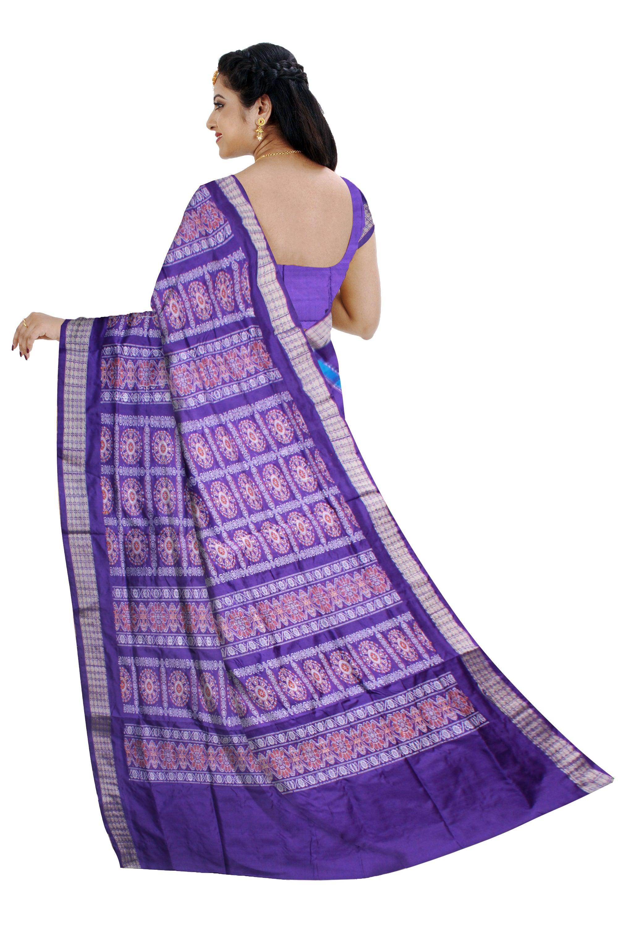 LATEST PATLI PATA SAREE IN SKY AND PURPLE COLOR BASE, ATTACHED WITH BLOUSE PIECE. - Koshali Arts & Crafts Enterprise