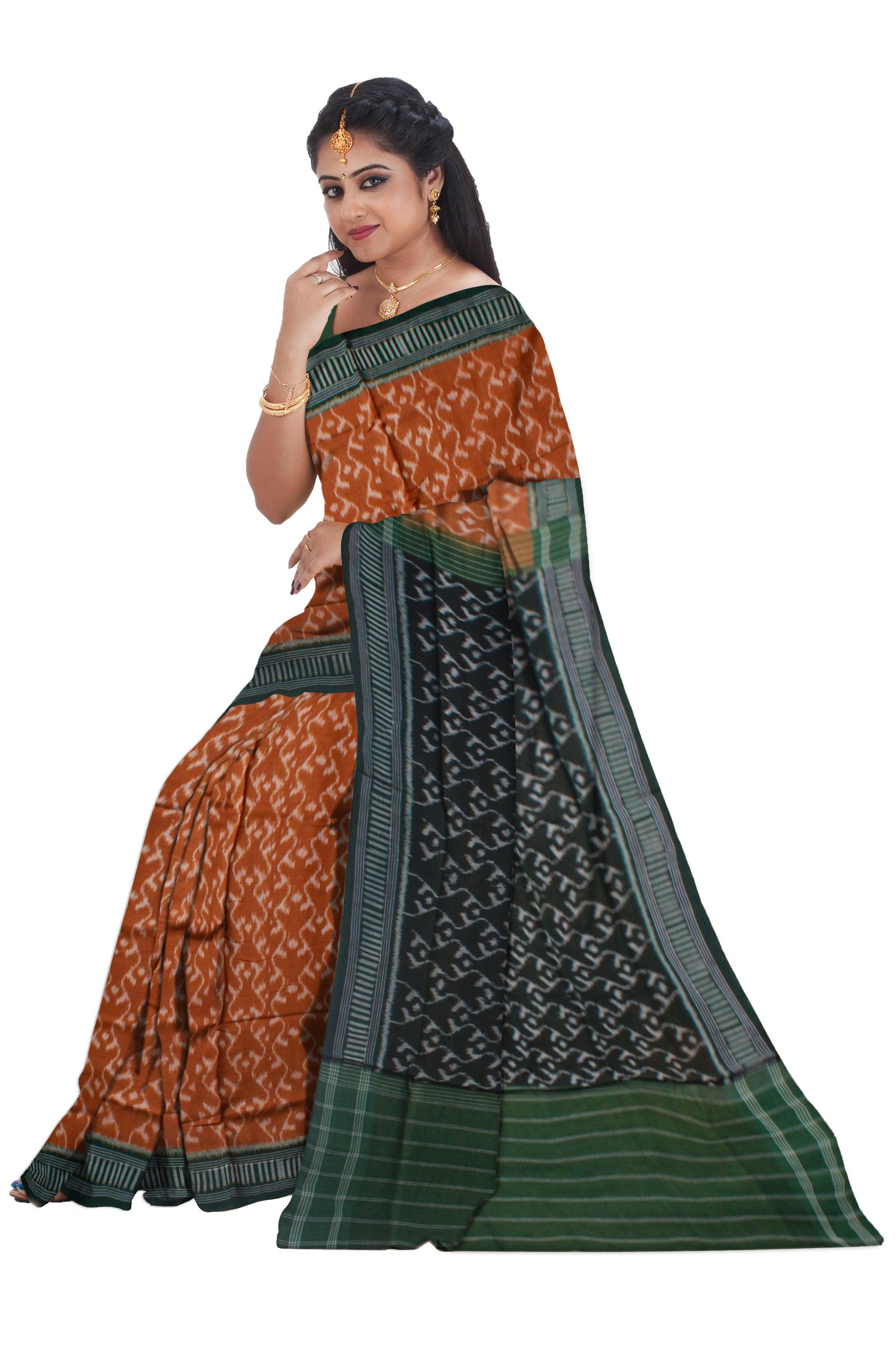 NEW COLLECTION MEHENDI AND MAROON COLOR MANIABANDHA COTTON SAREE , WITH OUT BLOUSE PIECE. - Koshali Arts & Crafts Enterprise