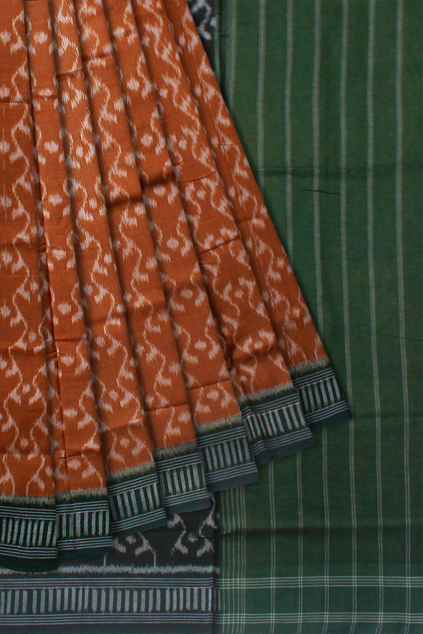 NEW COLLECTION MEHENDI AND MAROON COLOR MANIABANDHA COTTON SAREE , WITH OUT BLOUSE PIECE. - Koshali Arts & Crafts Enterprise