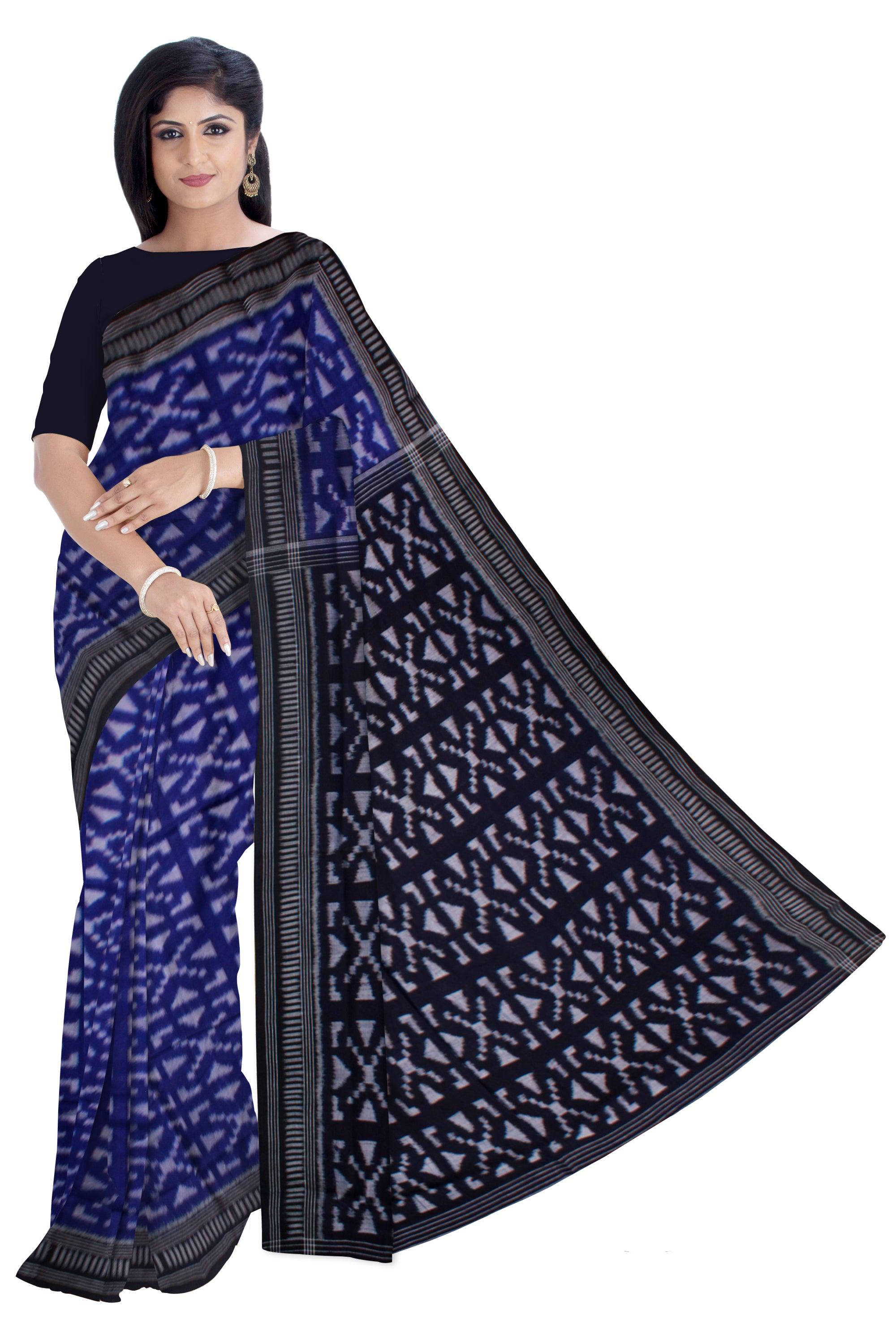 LATEST DESIGN MANIABANDHA COTTON SAREE IN BLUE AND BLACK COLOR BASE, WITHOUT BLOUSE PIECE. - Koshali Arts & Crafts Enterprise