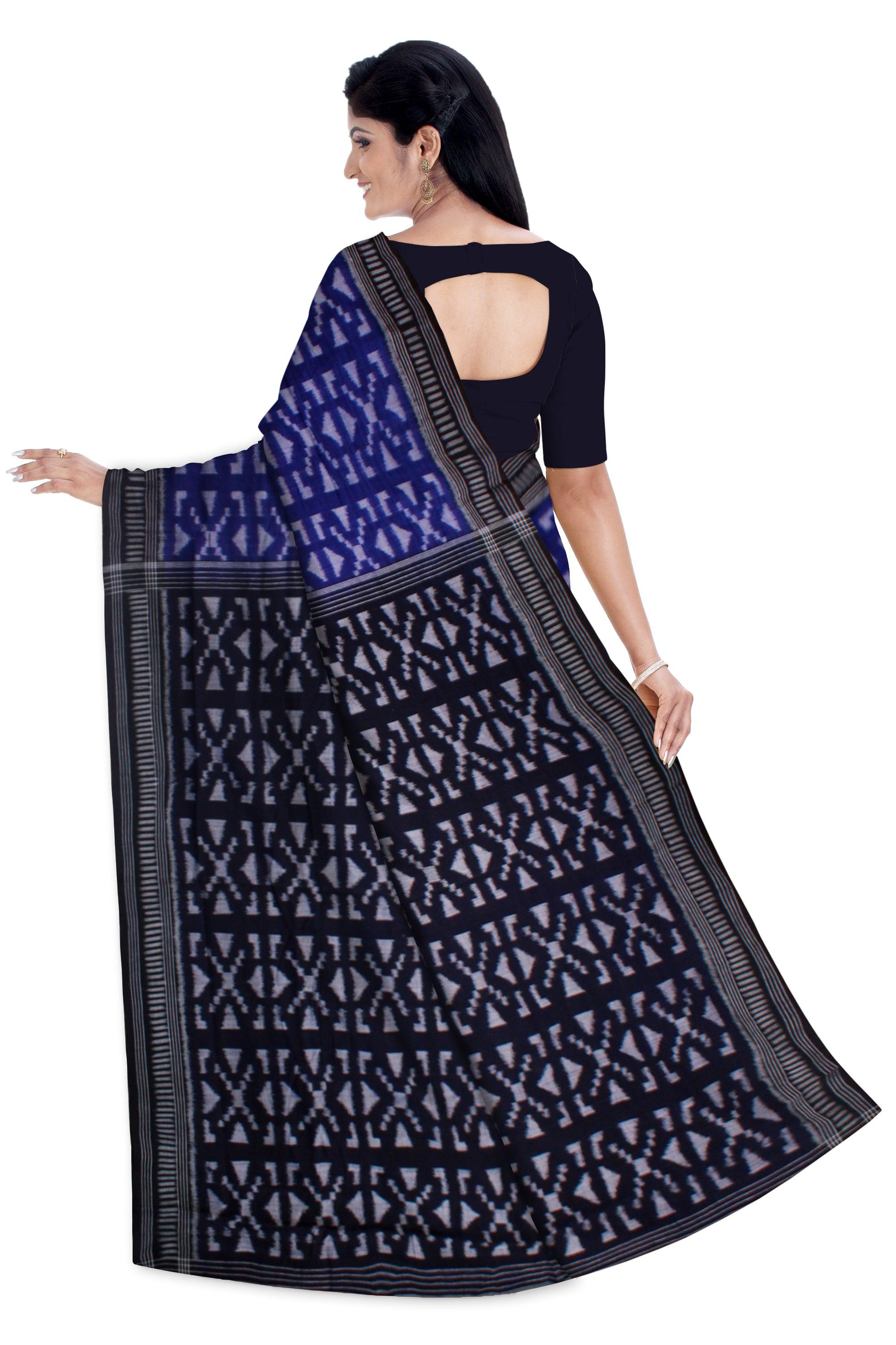 LATEST DESIGN MANIABANDHA COTTON SAREE IN BLUE AND BLACK COLOR BASE, WITHOUT BLOUSE PIECE. - Koshali Arts & Crafts Enterprise