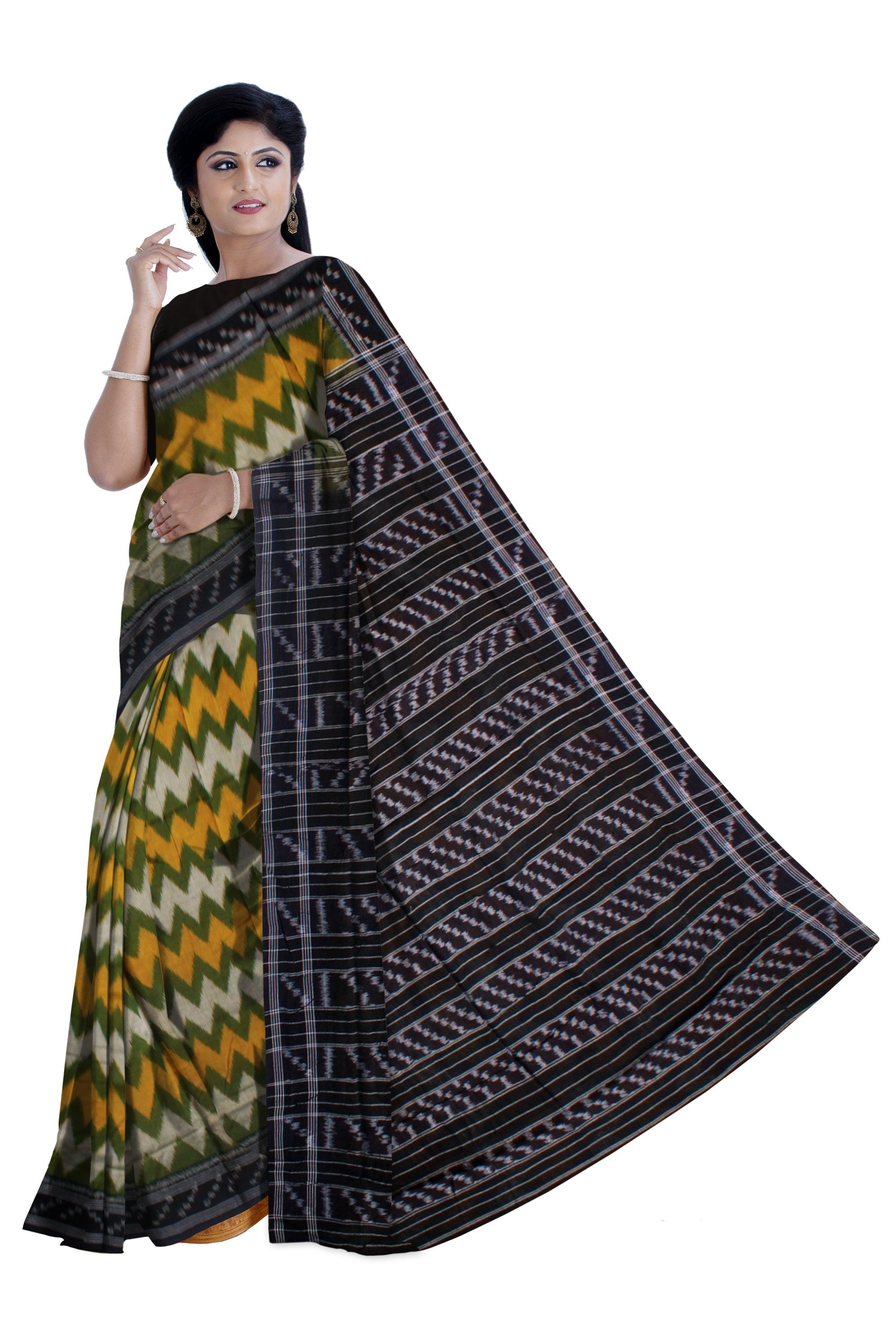 NEW DESIGN MANIABANDHA COTTON SAREE IN YELLOW AND BLACK COLOR BASE, WITHOUT BLOUSE PIECE. - Koshali Arts & Crafts Enterprise