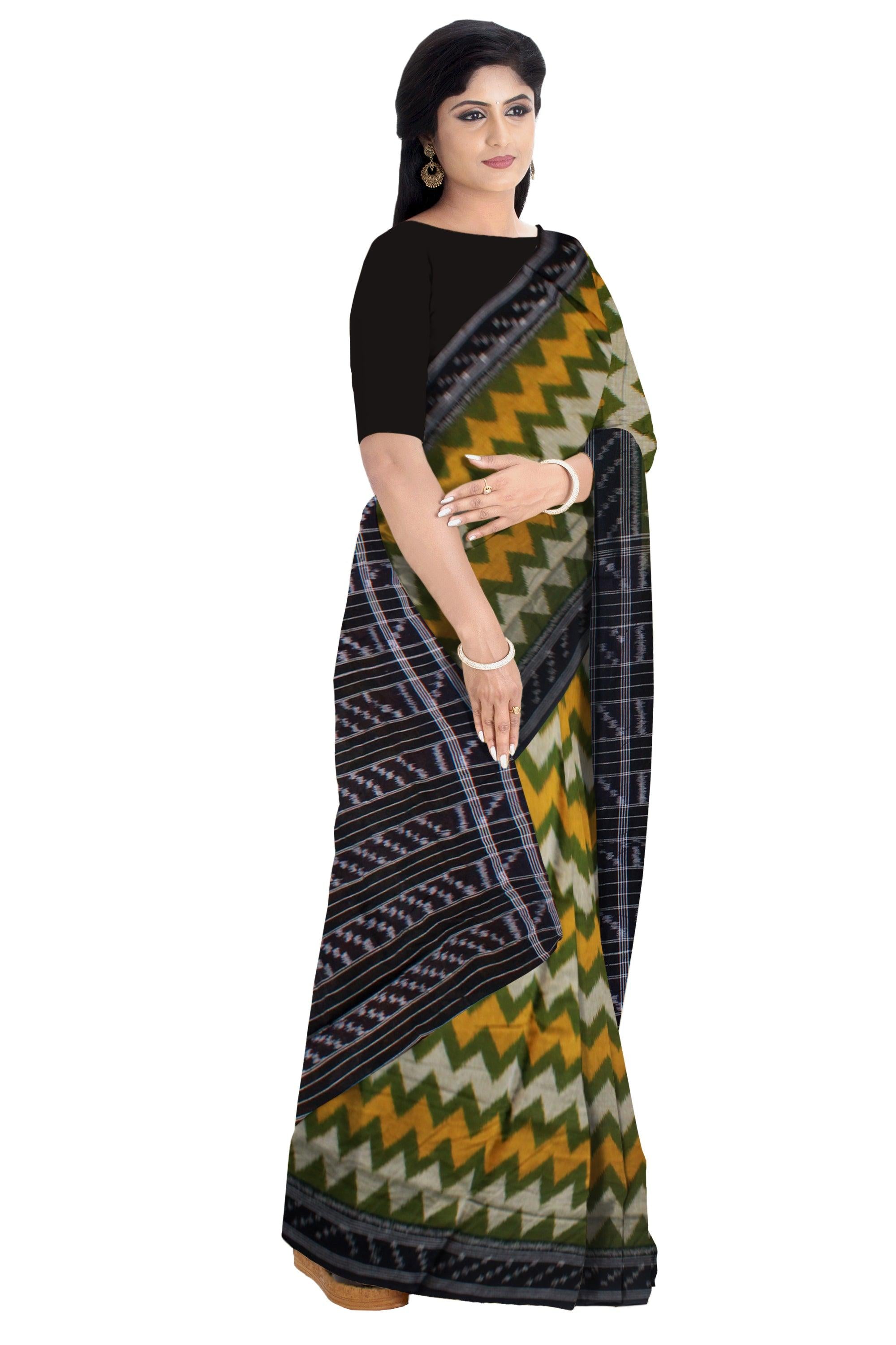 NEW DESIGN MANIABANDHA COTTON SAREE IN YELLOW AND BLACK COLOR BASE, WITHOUT BLOUSE PIECE. - Koshali Arts & Crafts Enterprise