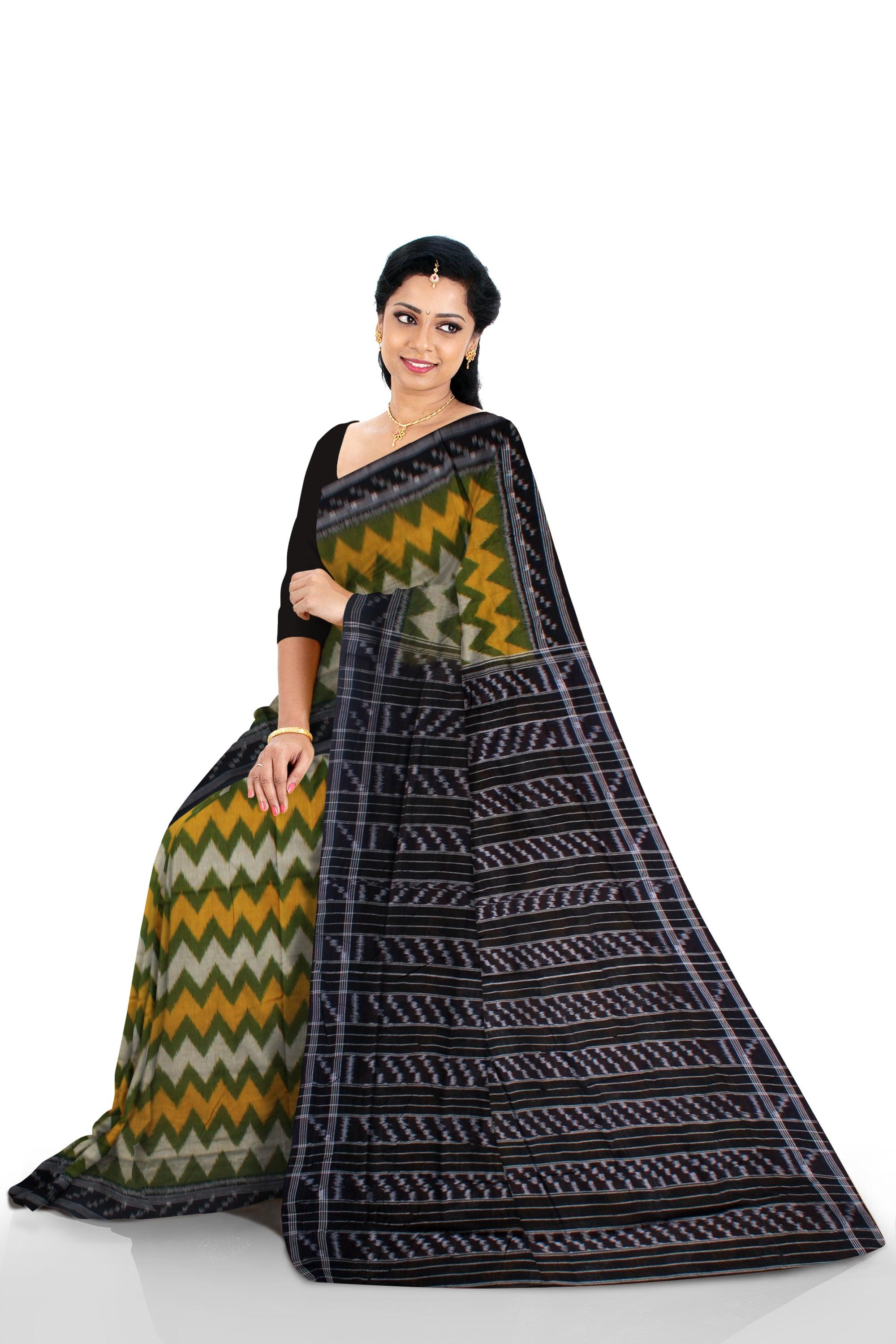 NEW DESIGN MANIABANDHA COTTON SAREE IN YELLOW AND BLACK COLOR BASE, WITHOUT BLOUSE PIECE. - Koshali Arts & Crafts Enterprise
