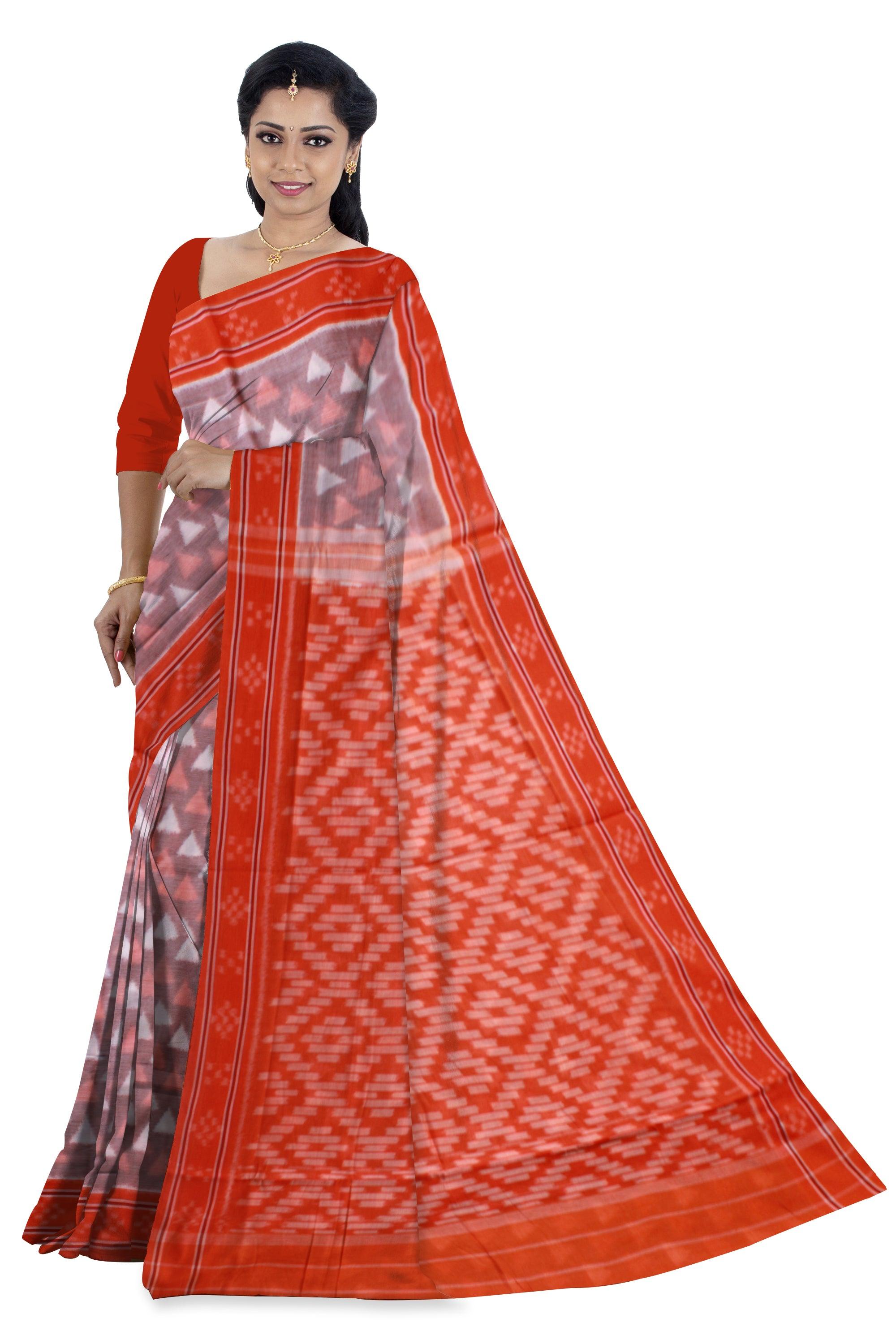 NEW ARRIVAL A MANIABANDHA COTTON SAREE IS ORANGE AND BODY COLOR BASE, WITHOUT BLOUSE PIECE. - Koshali Arts & Crafts Enterprise