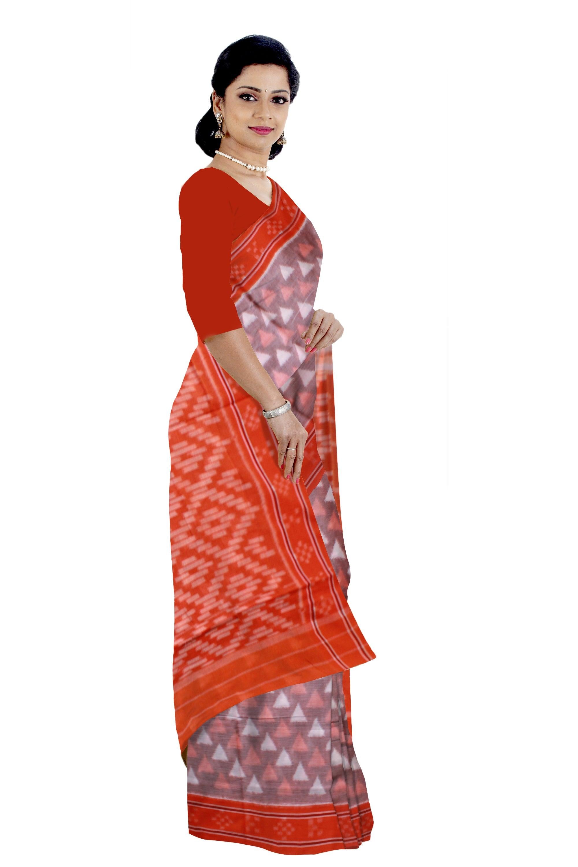 NEW ARRIVAL A MANIABANDHA COTTON SAREE IS ORANGE AND BODY COLOR BASE, WITHOUT BLOUSE PIECE. - Koshali Arts & Crafts Enterprise